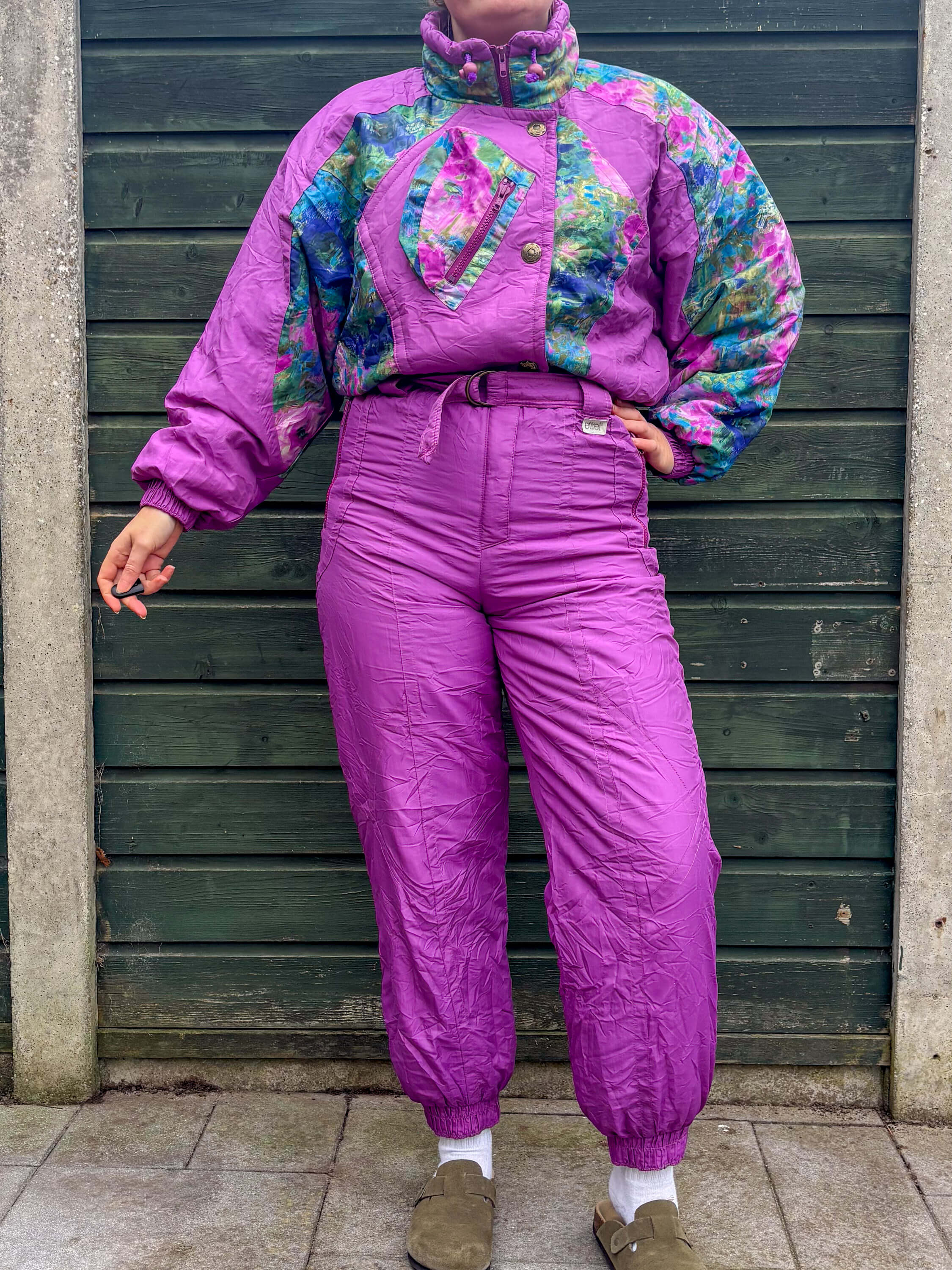 Vintage retro skipak -  paars / roze met bloemenprint maat M