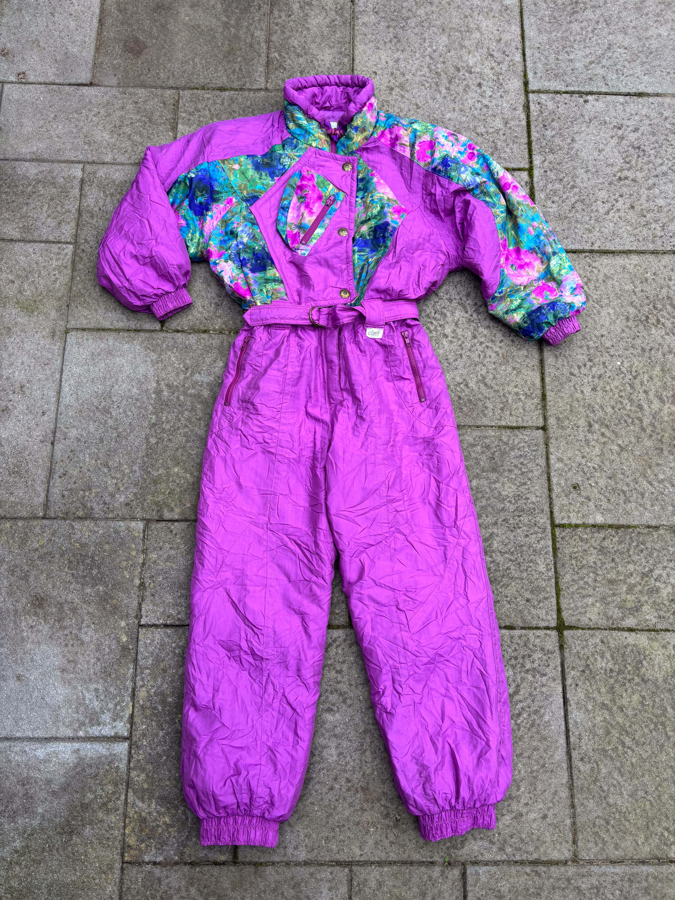 Vintage retro skipak -  paars / roze met bloemenprint maat M