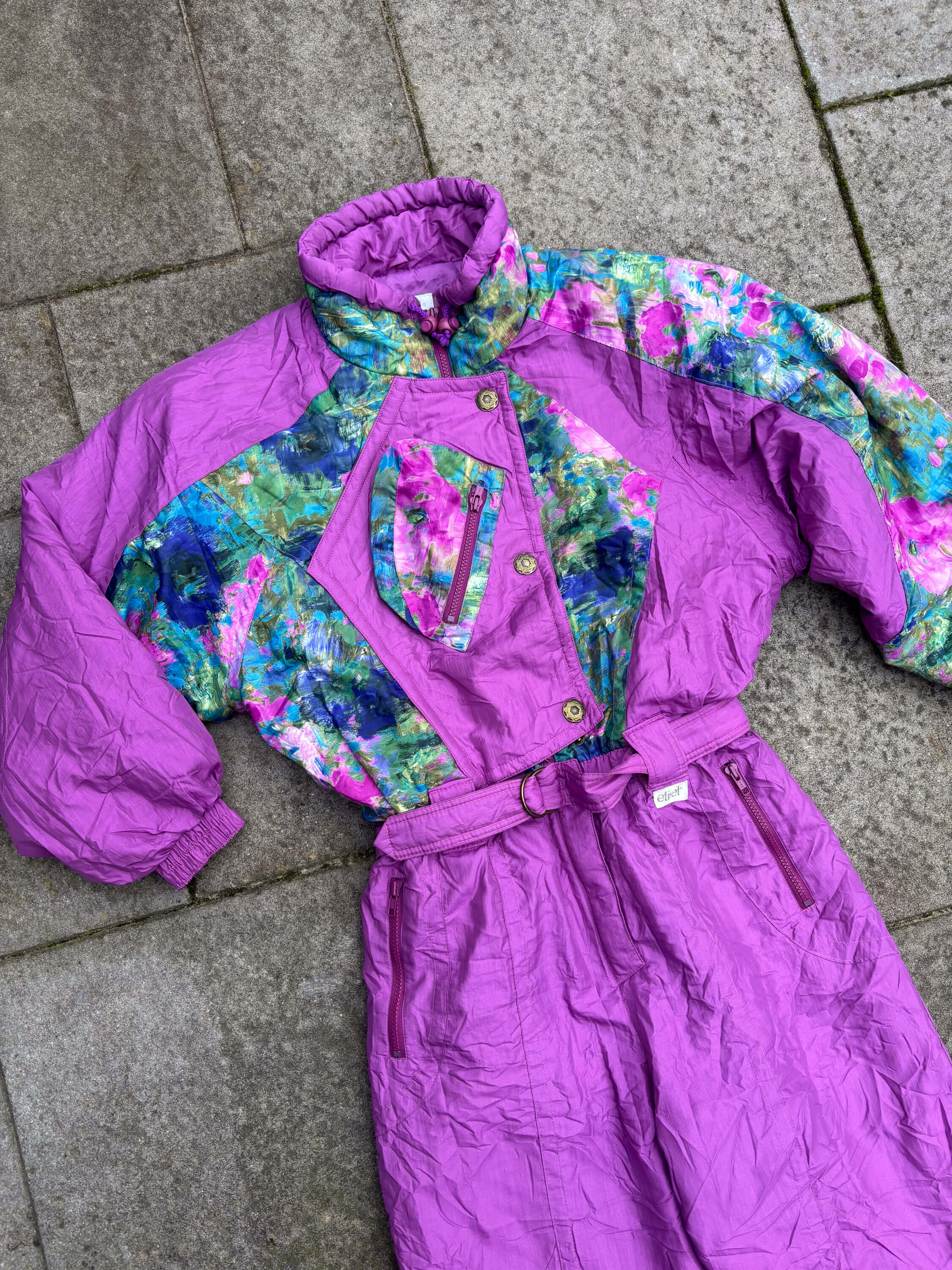 Vintage retro skipak -  paars / roze met bloemenprint maat M