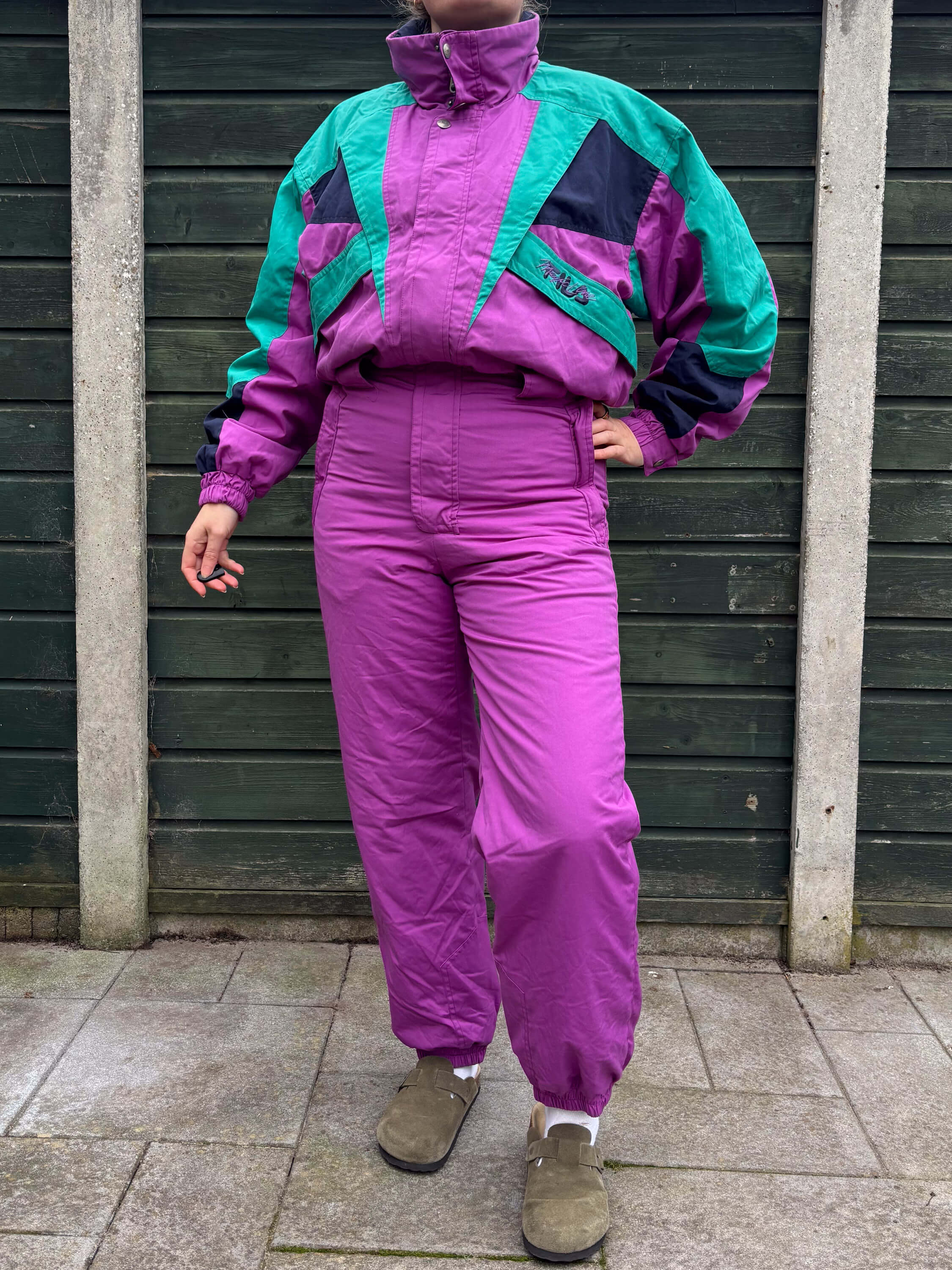 Vintage retro skipak -  FILA paars, turquoise, zwart maat M / 40