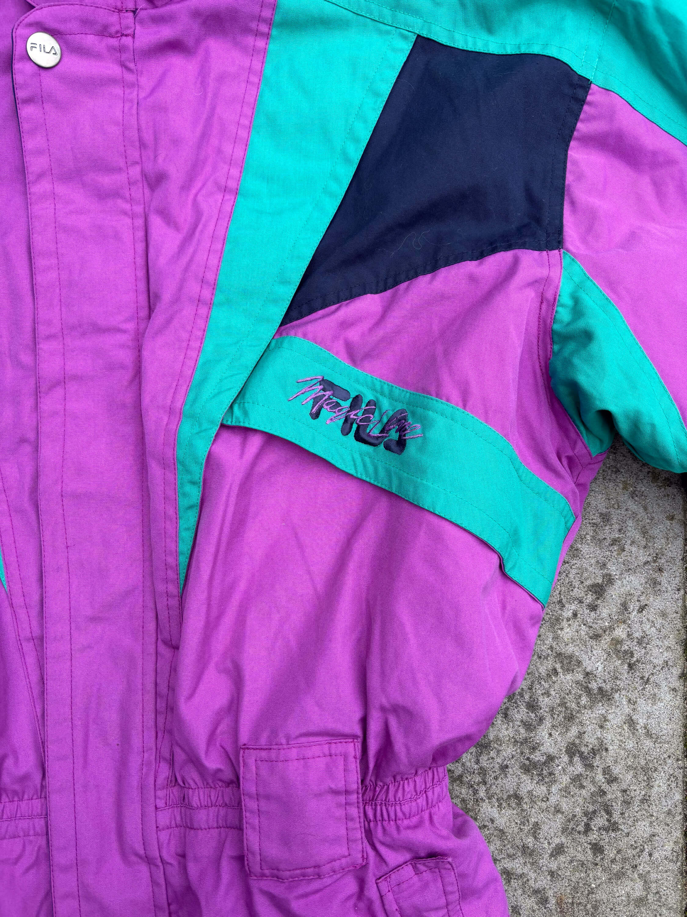 Vintage retro skipak -  FILA paars, turquoise, zwart maat M / 40