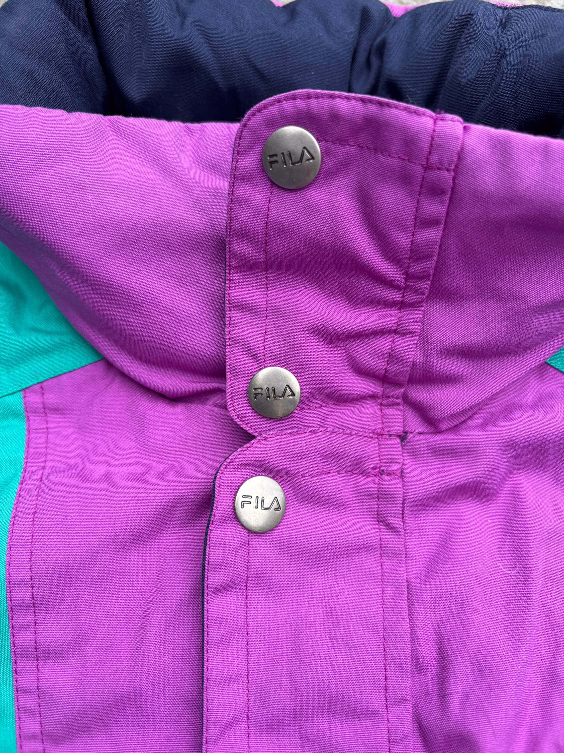 Vintage retro skipak -  FILA paars, turquoise, zwart maat M / 40