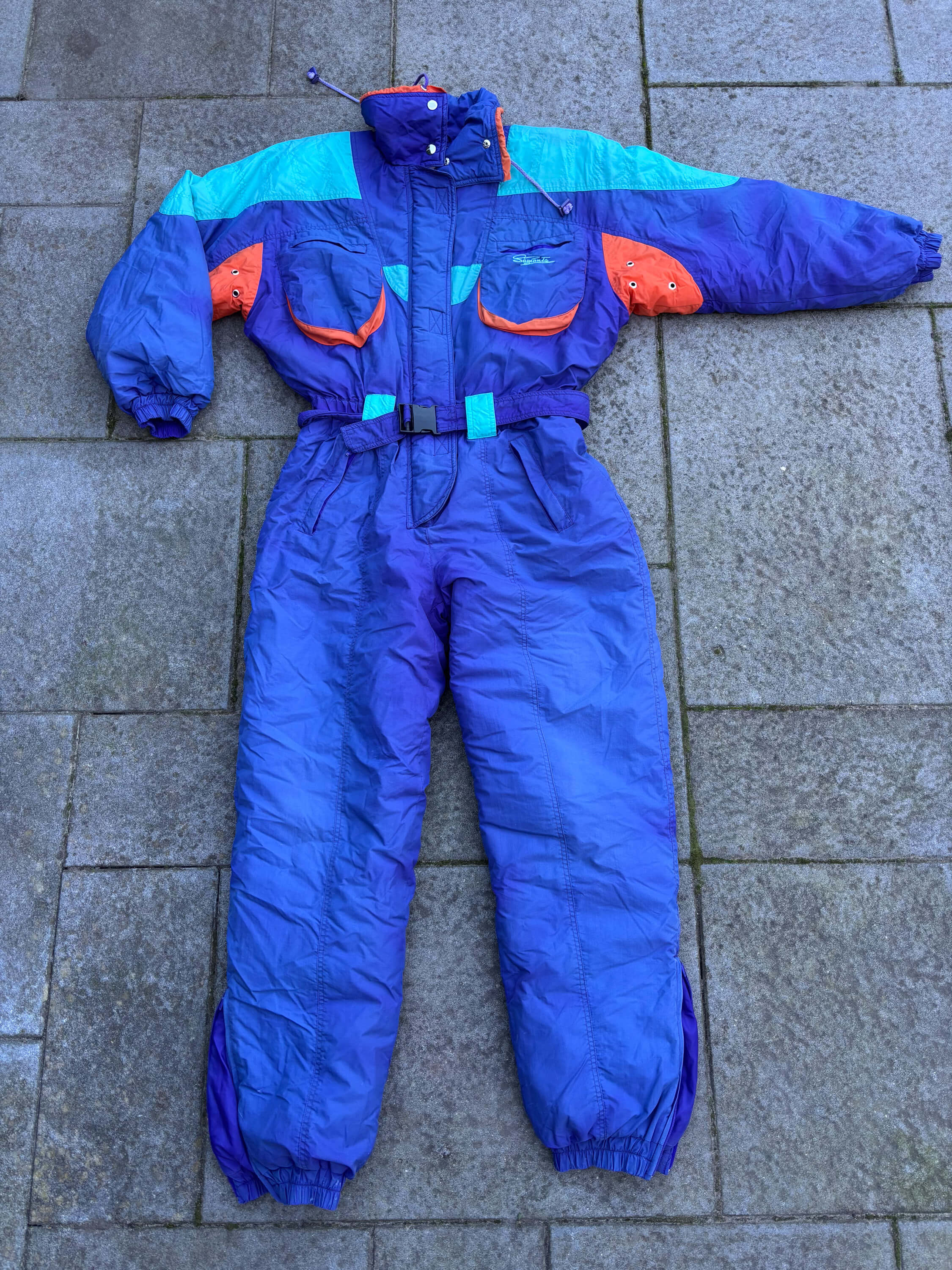 Vintage retro skipak - Blauw, turquoise, oranje maat M/L