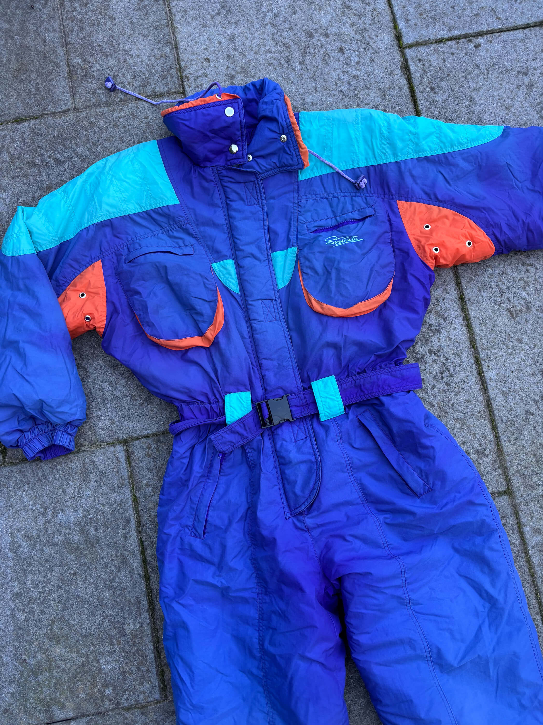 Vintage retro skipak - Blauw, turquoise, oranje maat M/L