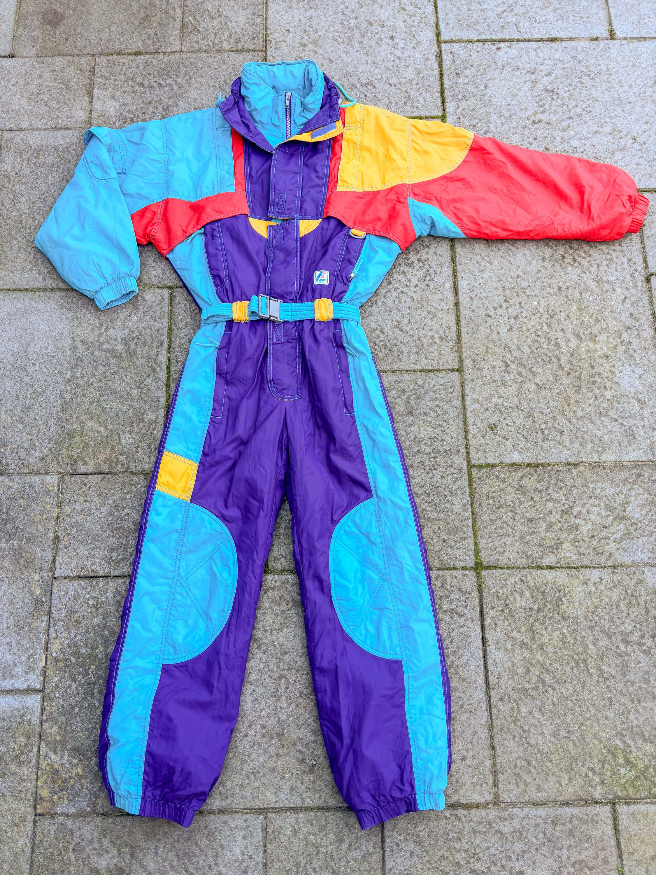 Vintage retro skipak - K-way paars, blauw, rood, geel maat XS/S