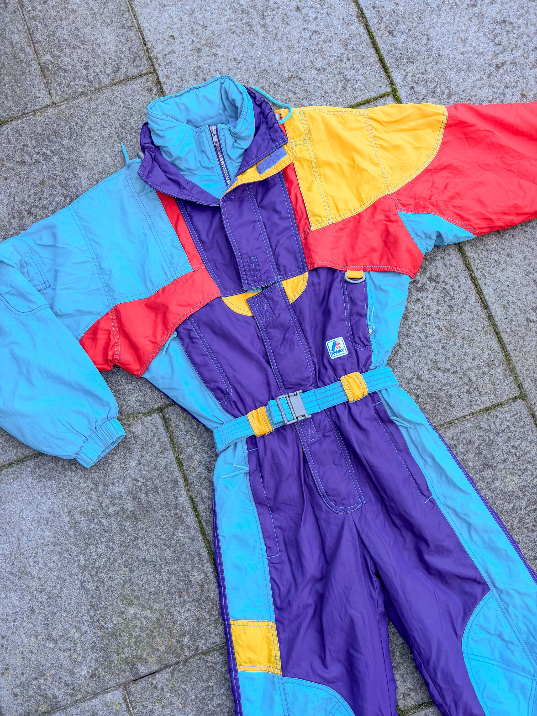 Vintage retro skipak - K-way paars, blauw, rood, geel maat XS/S