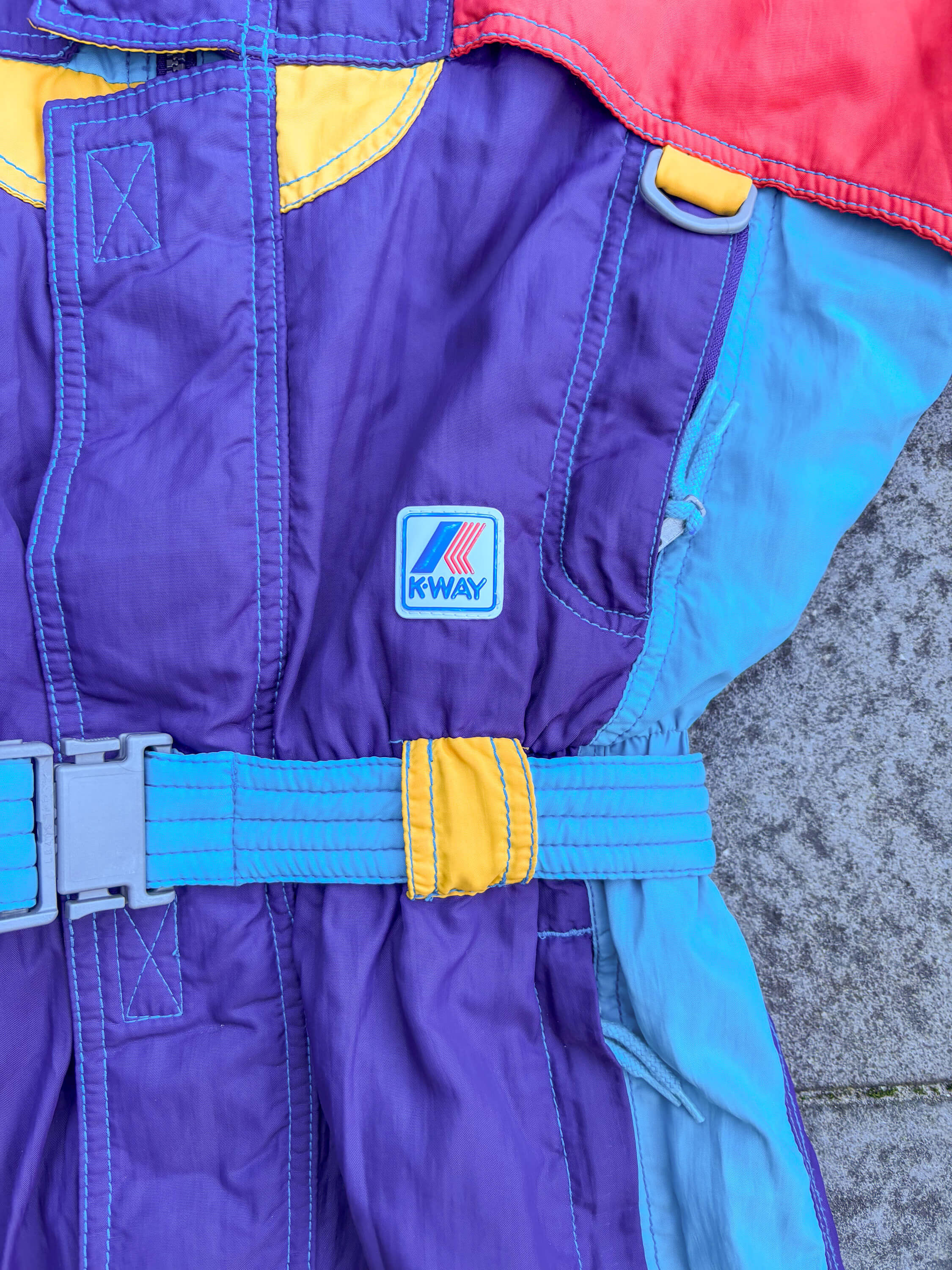 Vintage retro skipak - K-way paars, blauw, rood, geel maat XS/S
