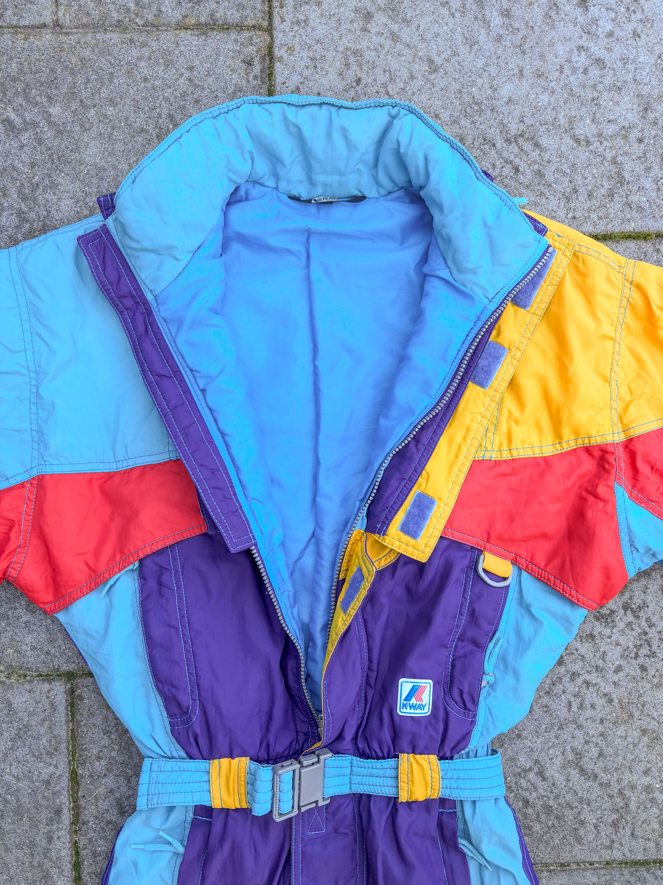 Vintage retro skipak - K-way paars, blauw, rood, geel maat XS/S