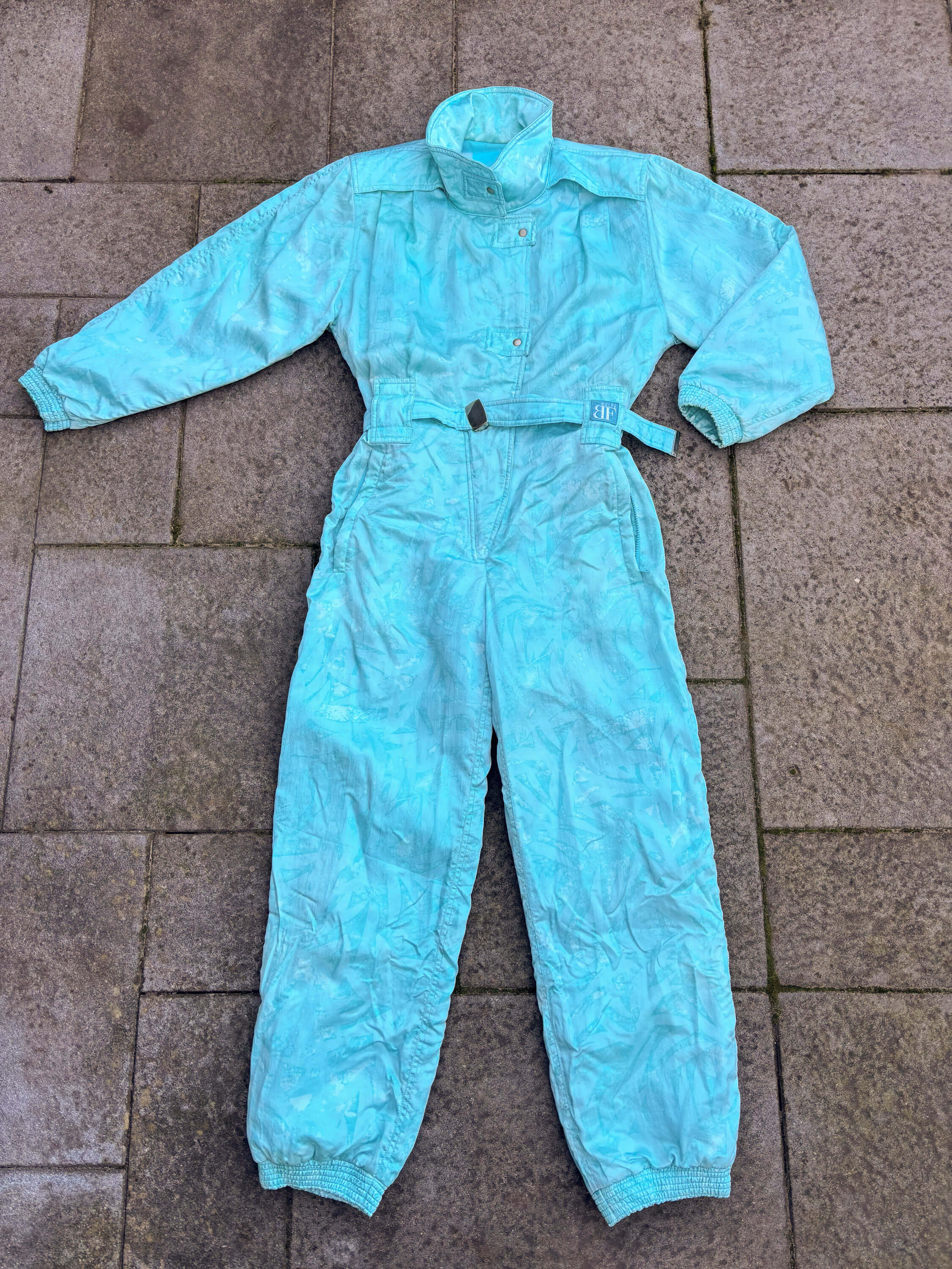 Vintage retro skipak - Belfe Glanzend blauw print maat S