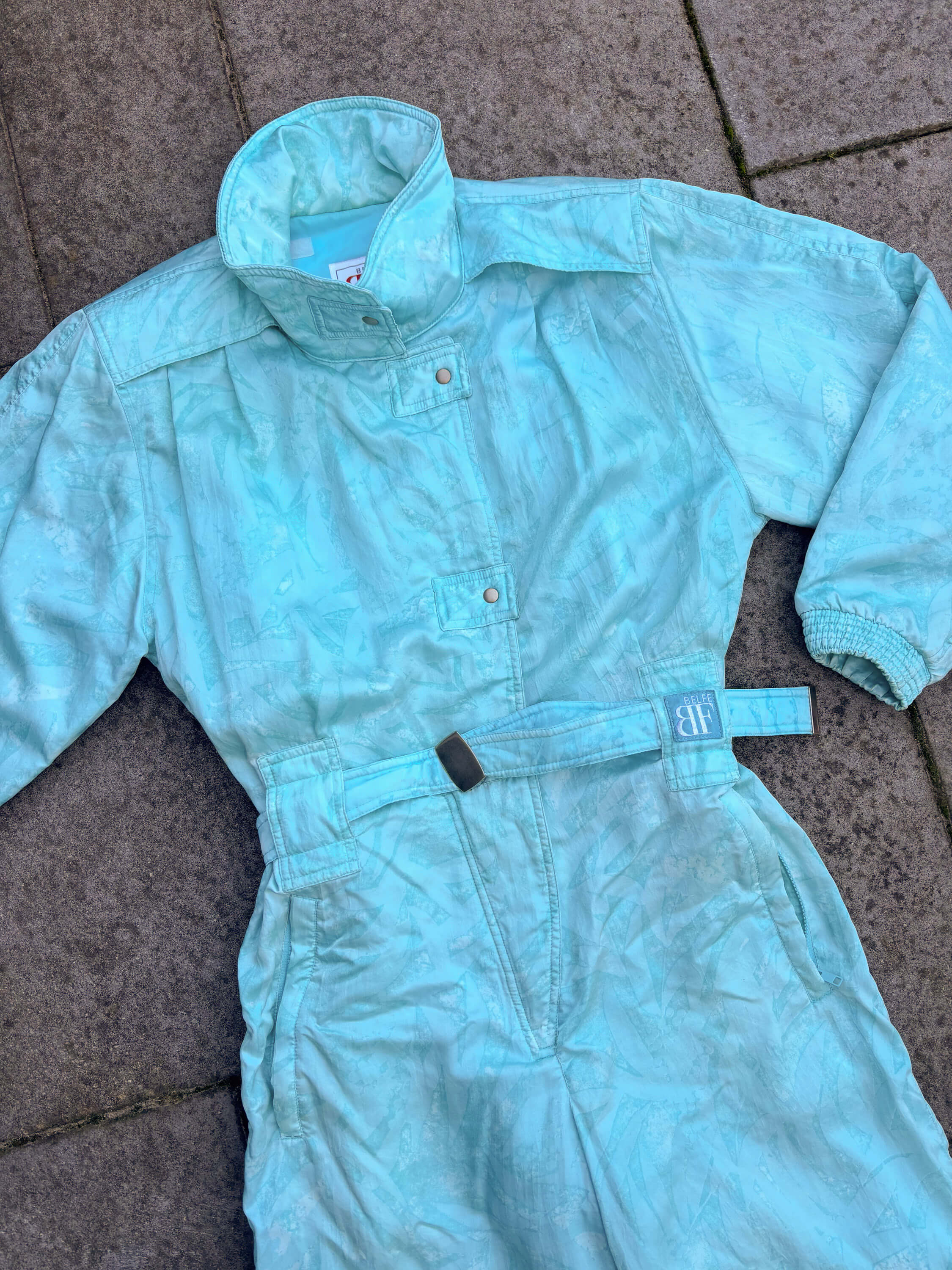 Vintage retro skipak - Belfe Glanzend blauw print maat S