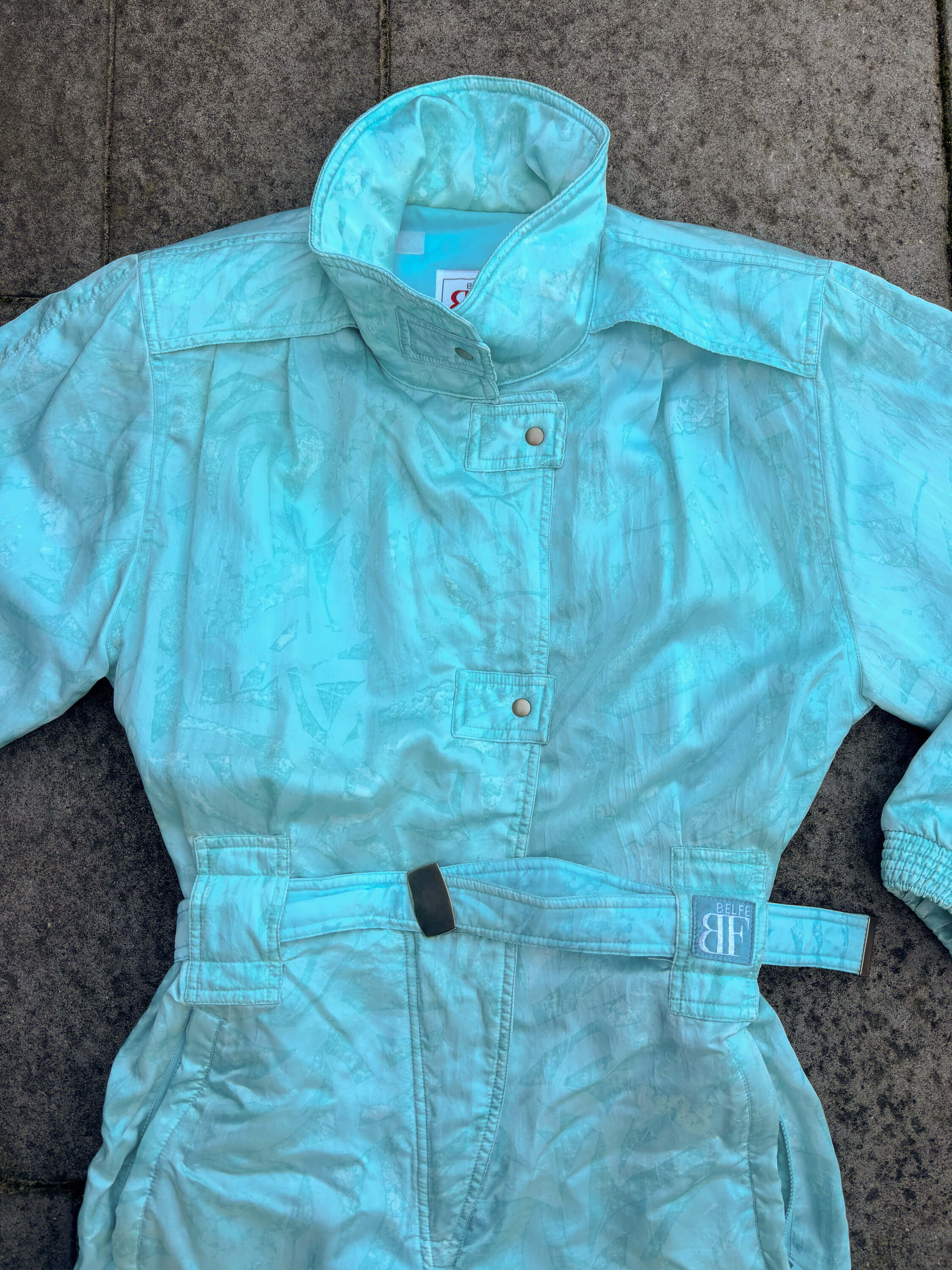 Vintage retro skipak - Belfe Glanzend blauw print maat S