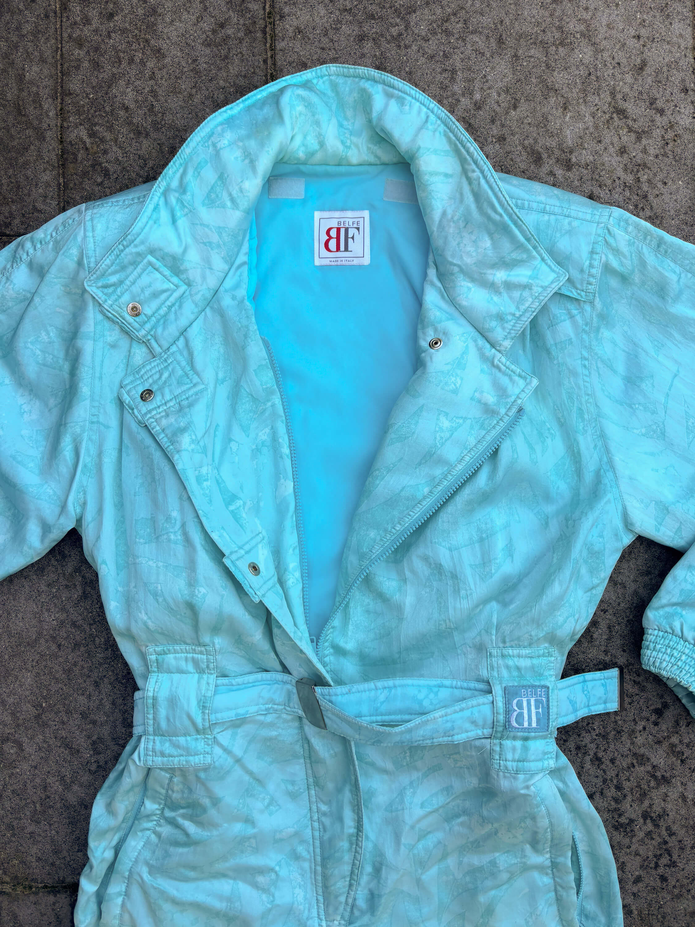 Vintage retro skipak - Belfe Glanzend blauw print maat S