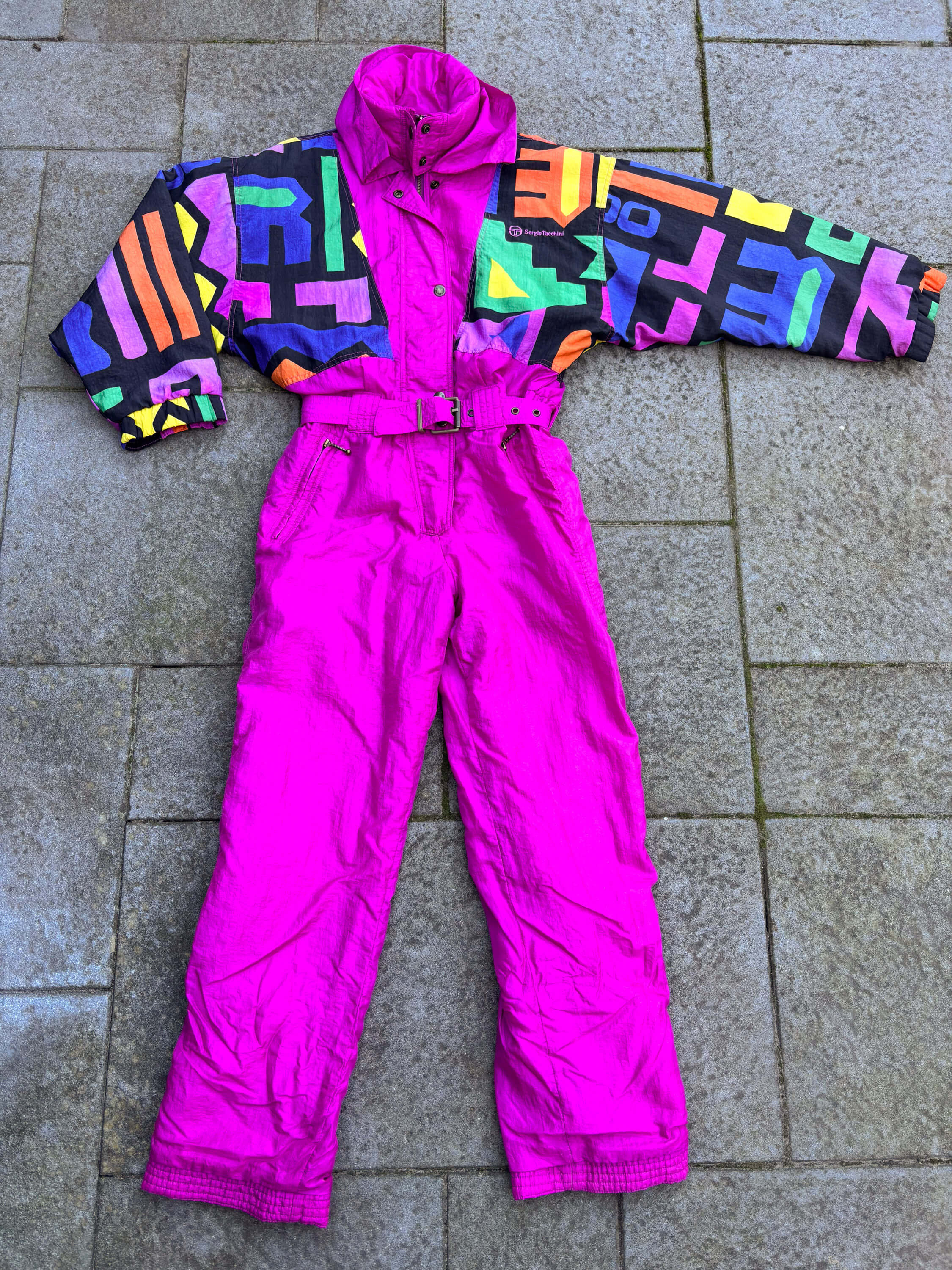 Vintage retro skipak - Roze fuchsia met kleurrijke print maat S