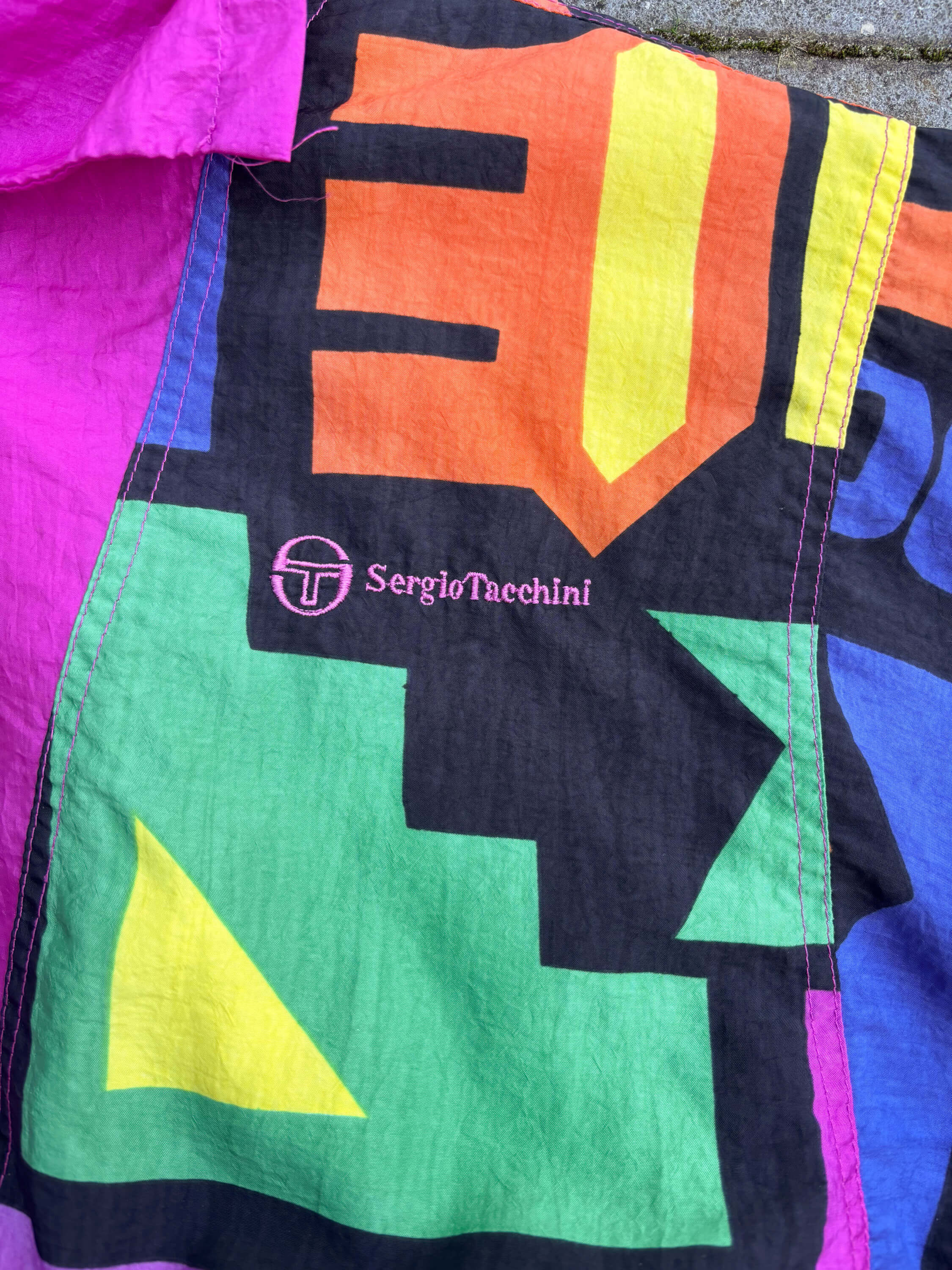 Vintage retro skipak - Roze fuchsia met kleurrijke print maat S