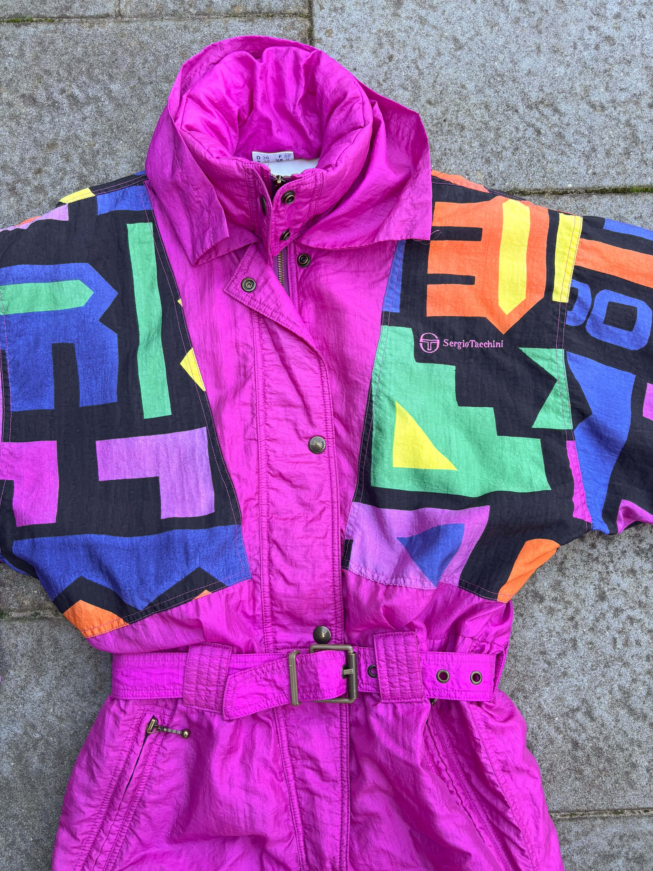 Vintage retro skipak - Roze fuchsia met kleurrijke print maat S