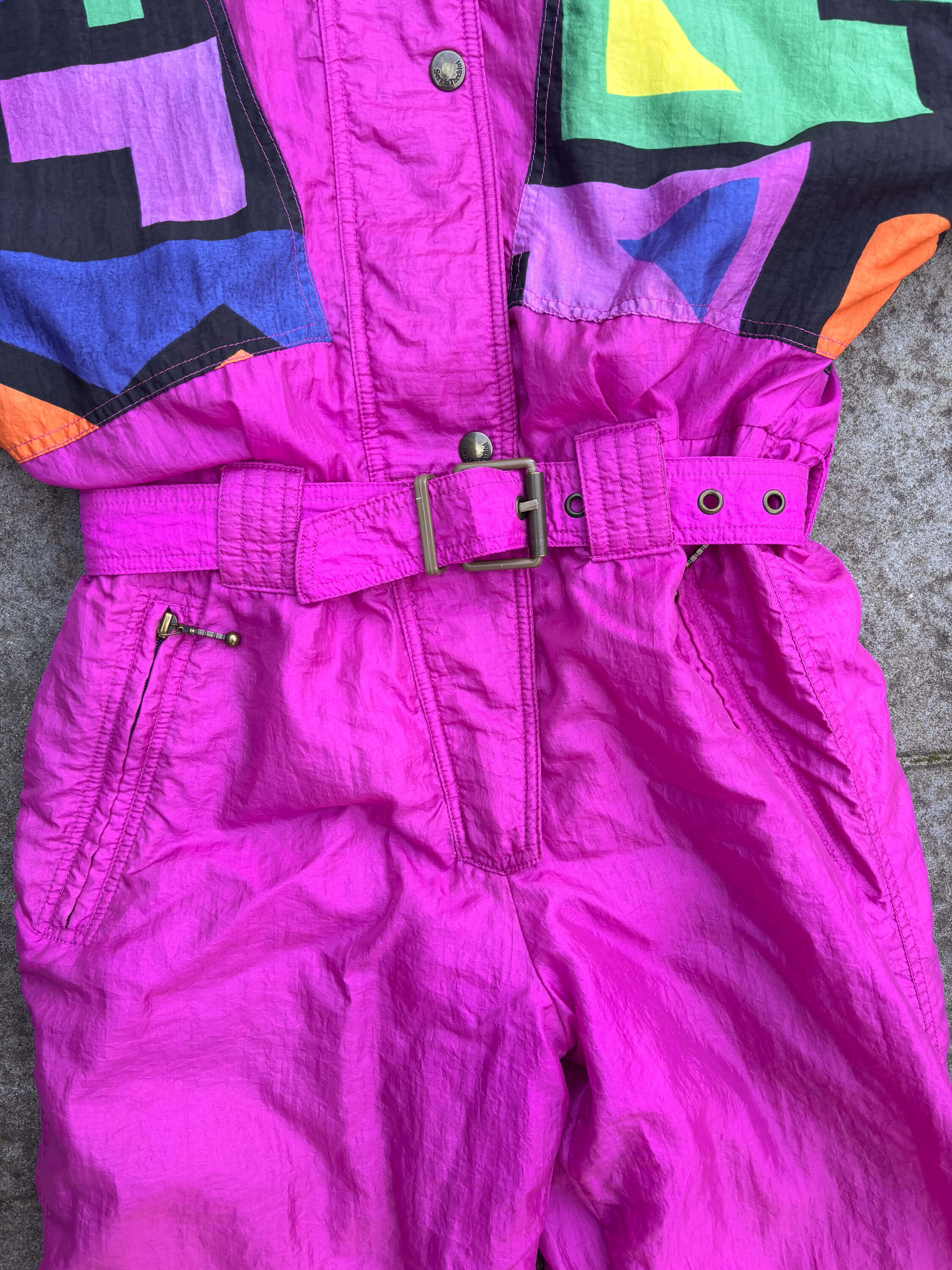 Vintage retro skipak - Roze fuchsia met kleurrijke print maat S