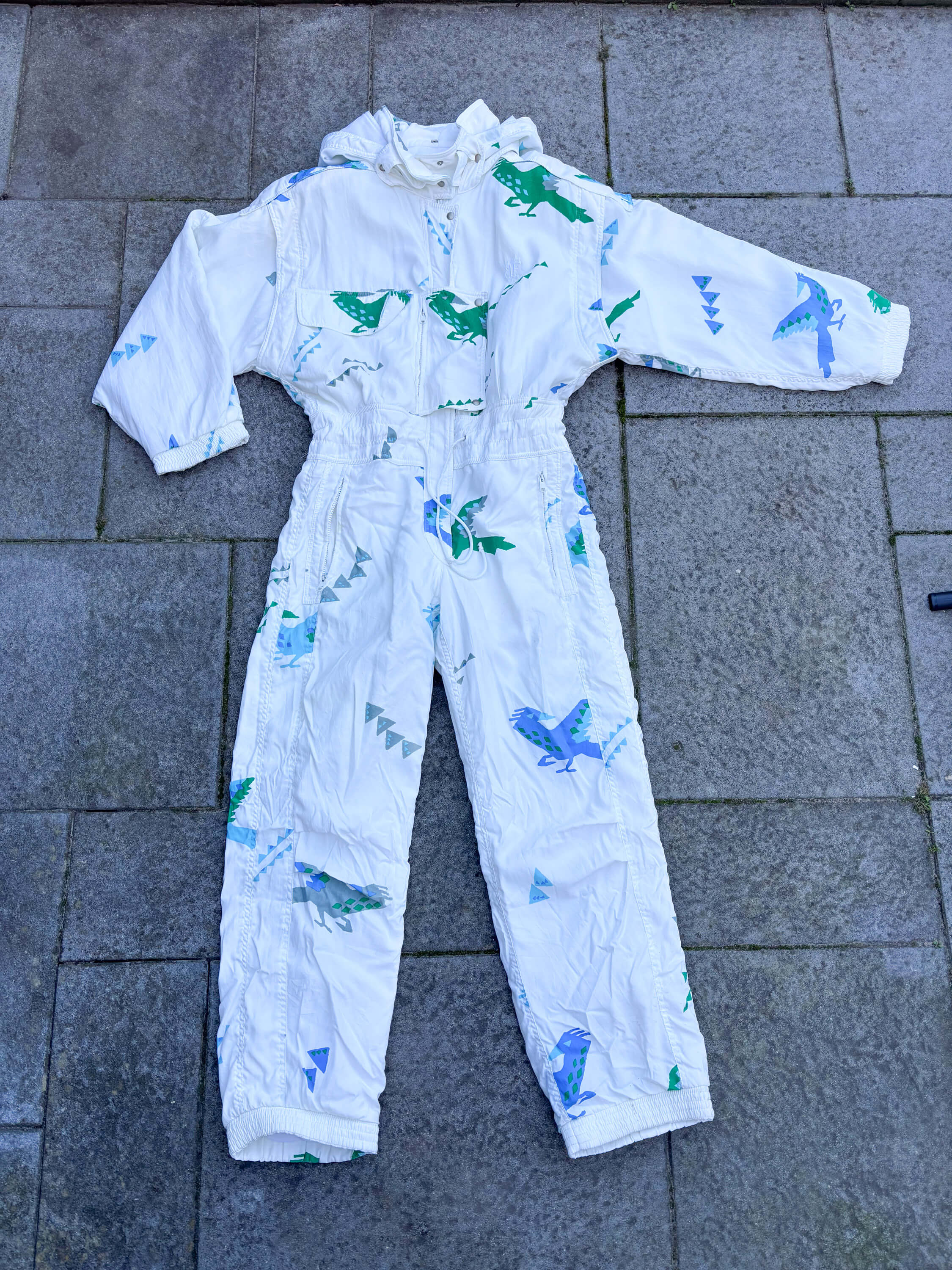 Vintage retro skipak - Belfe wit met vogels maat S