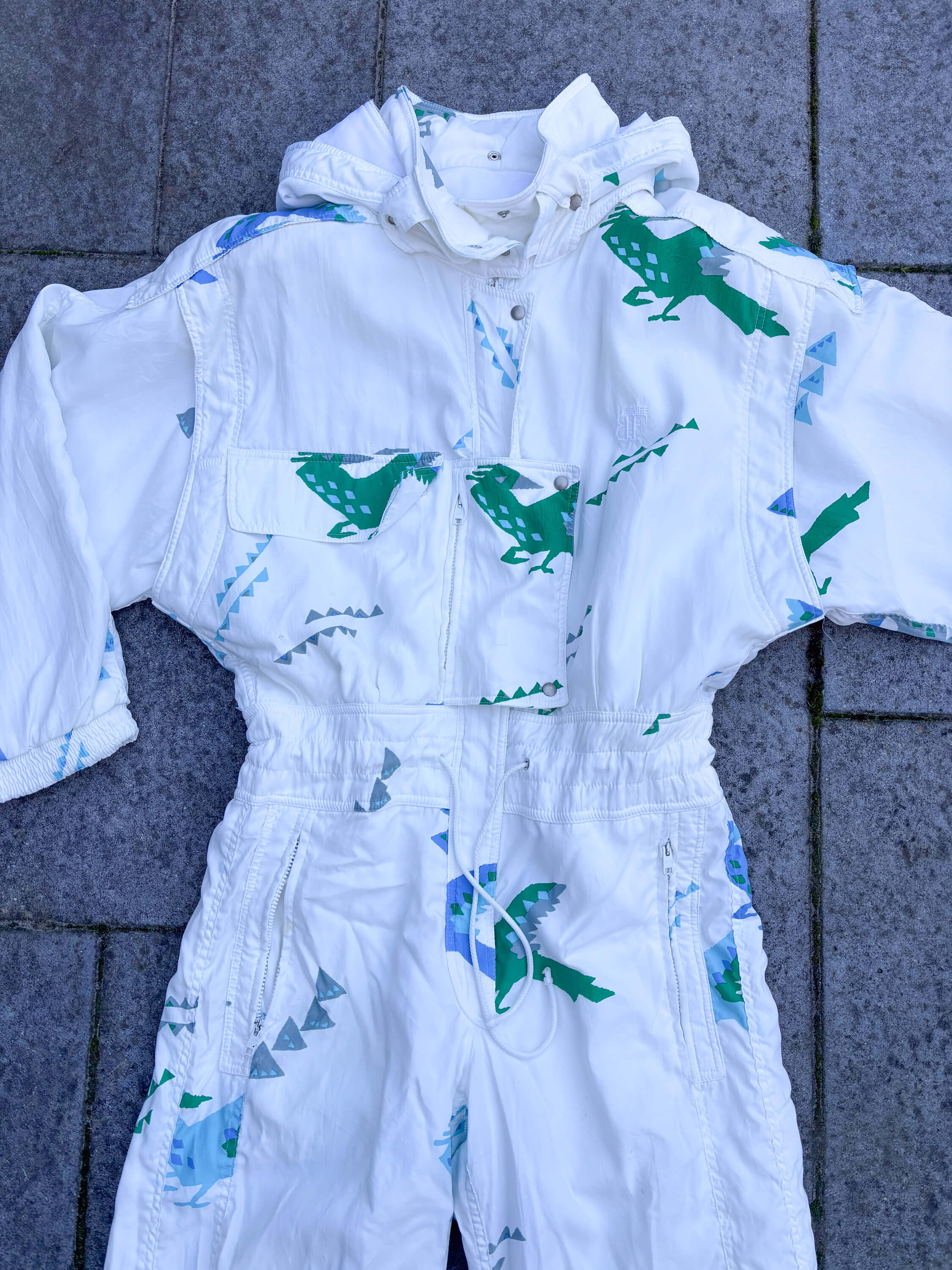 Vintage retro skipak - Belfe wit met vogels maat S