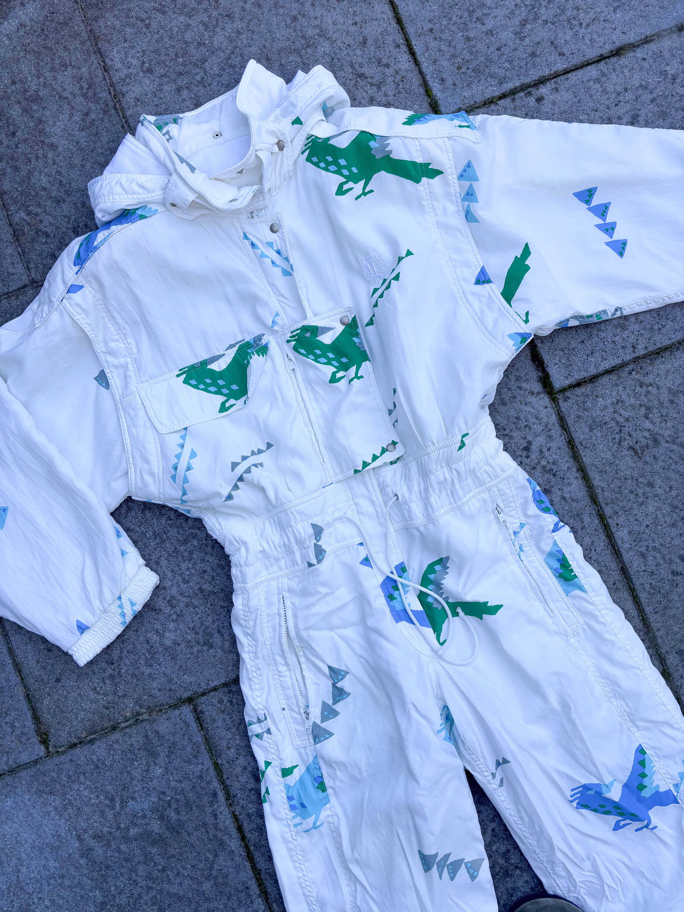 Vintage retro skipak - Belfe wit met vogels maat S