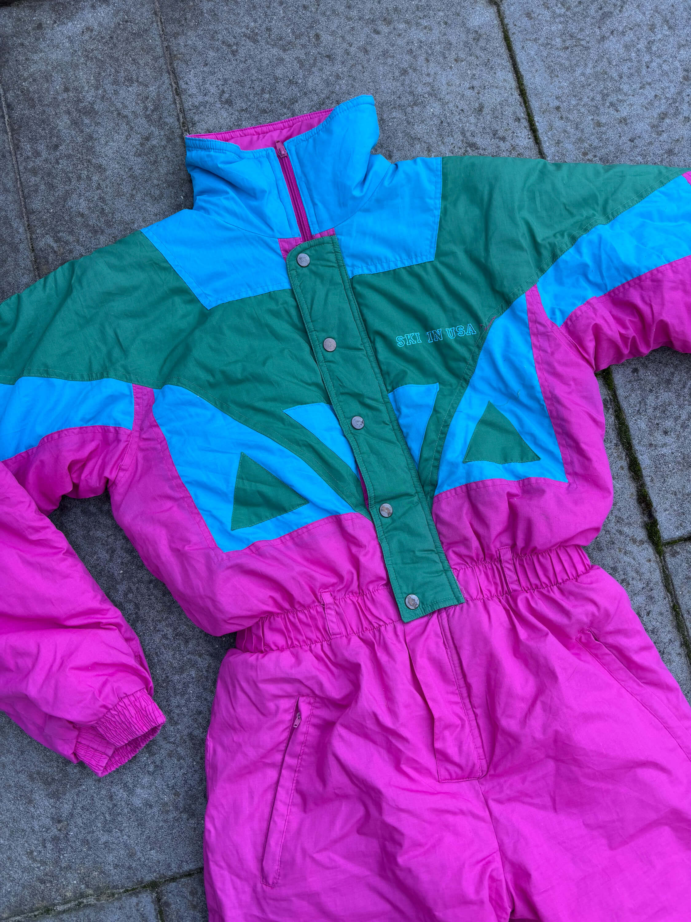Vintage retro skipak - Aspen roze, blauw, groen maat M
