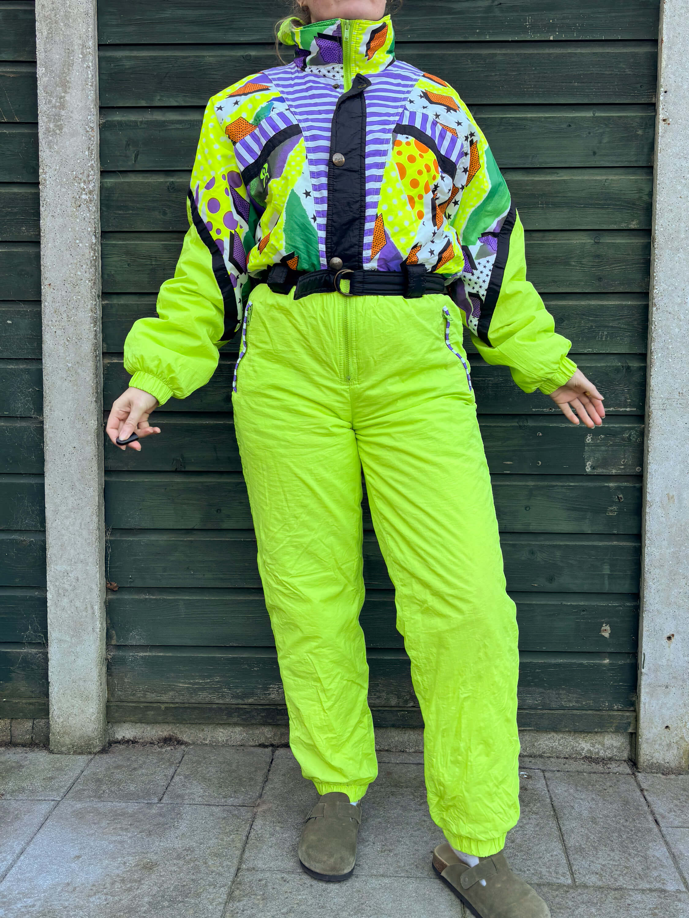 Vintage retro skipak - neon geel met print maat M