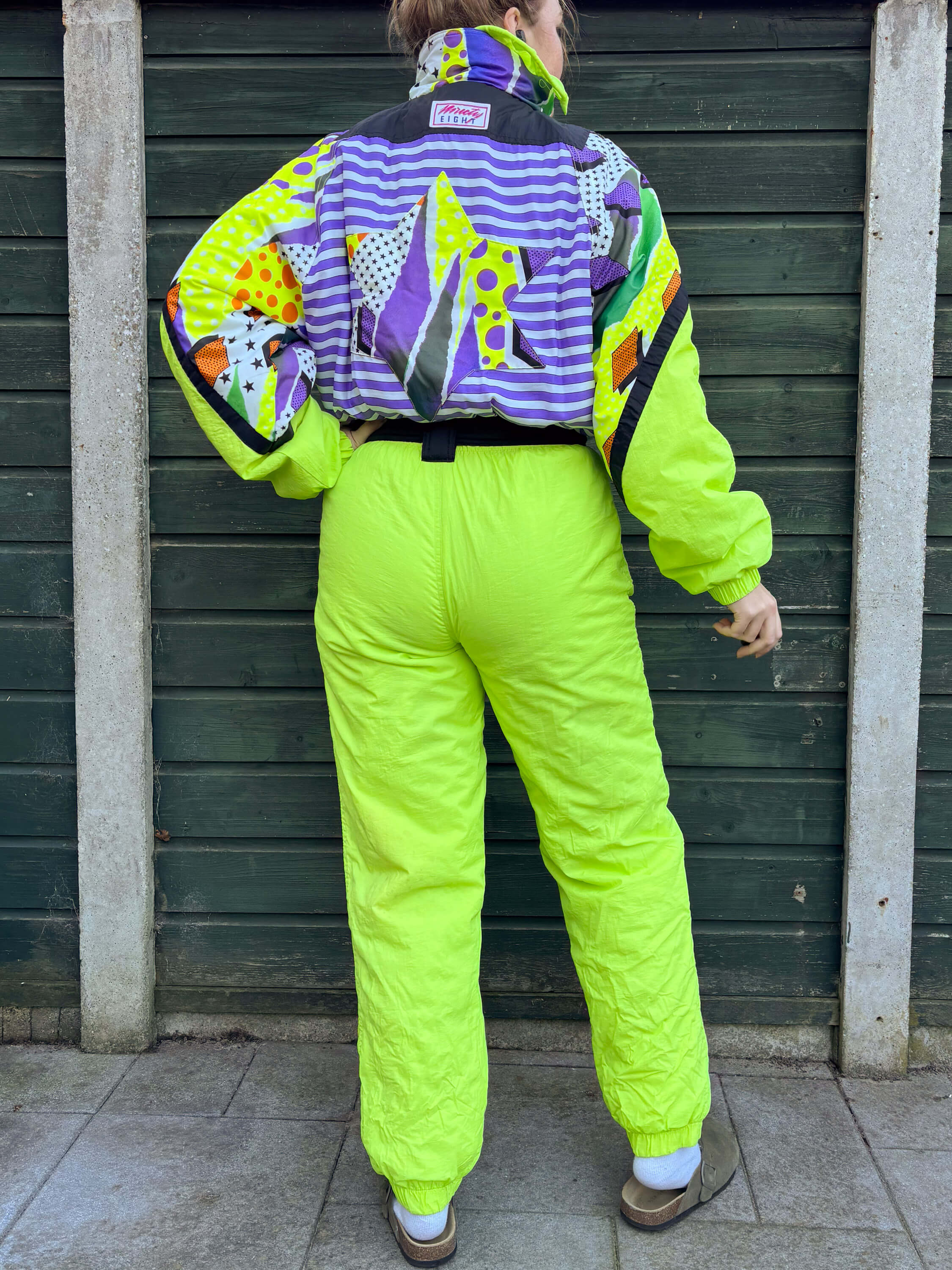 Vintage retro skipak - neon geel met print maat M