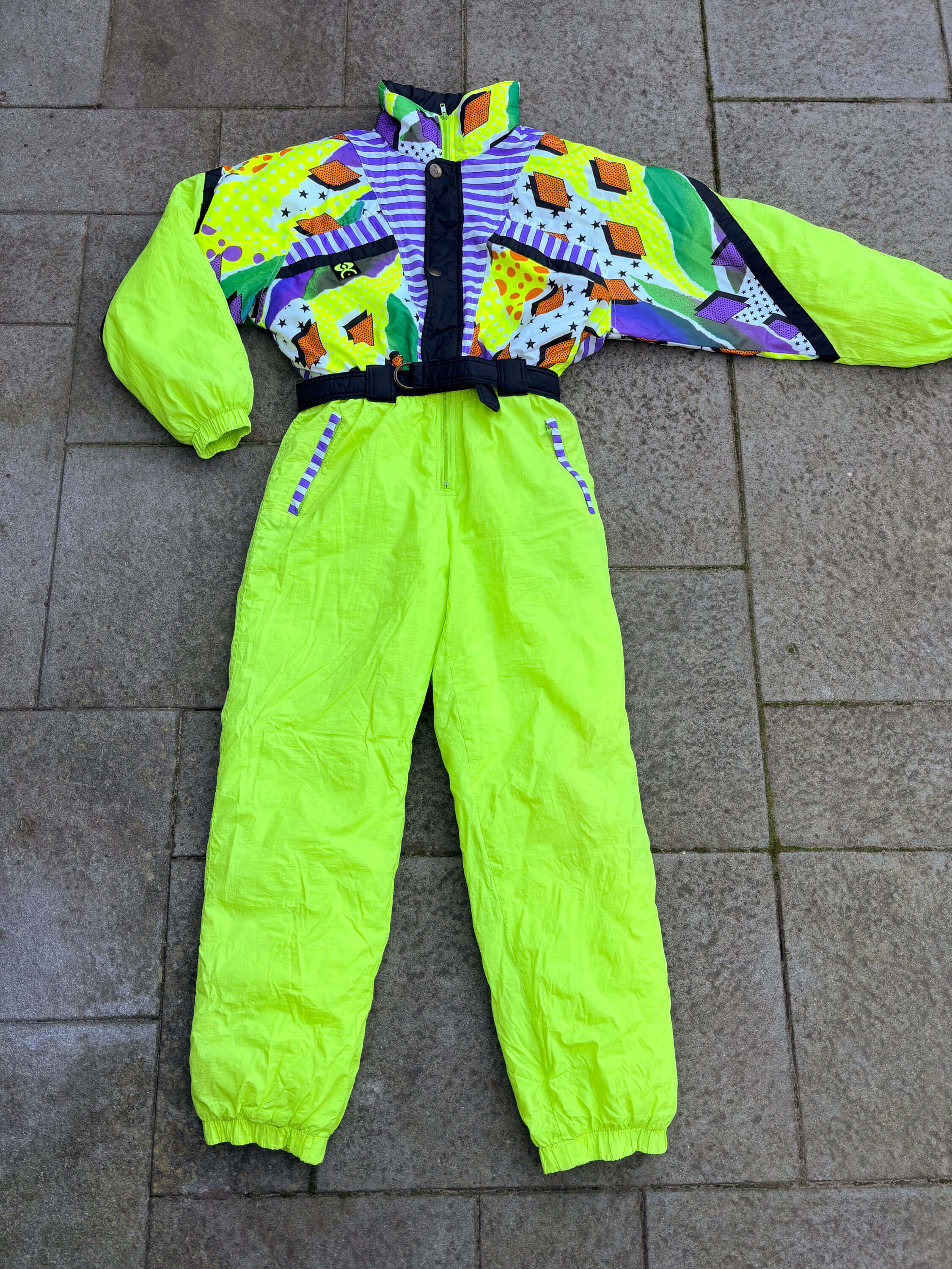 Vintage retro skipak - neon geel met print maat M