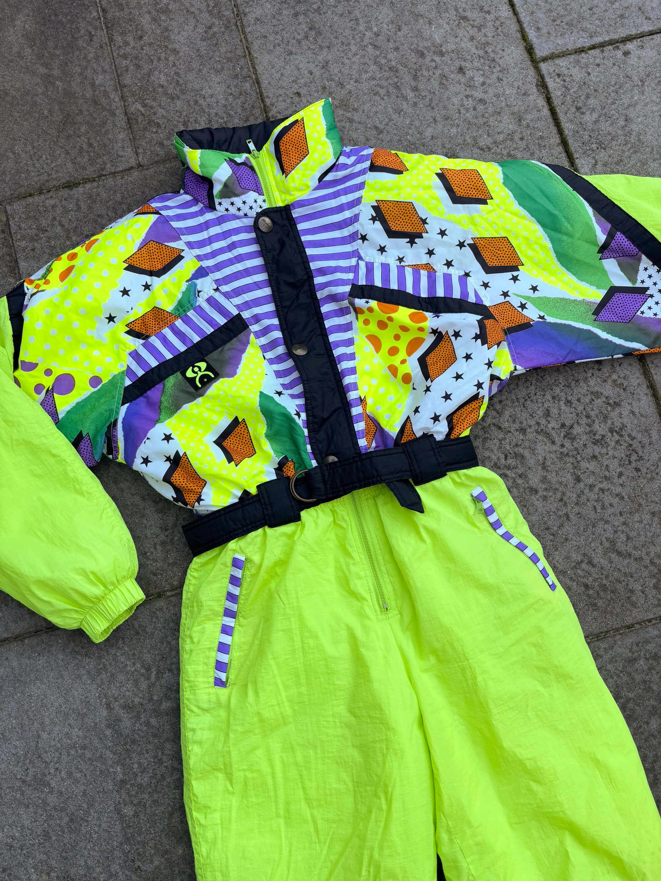 Vintage retro skipak - neon geel met print maat M