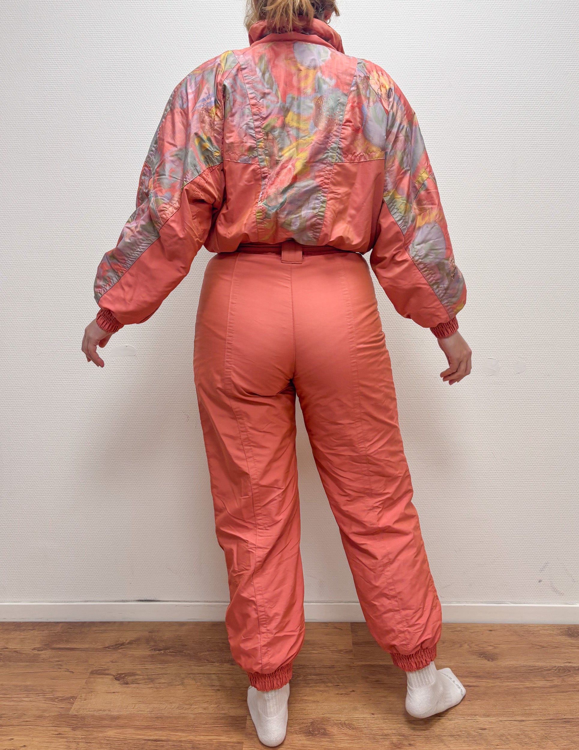 Vintage retro skipak - perzik roze met print maat S/M