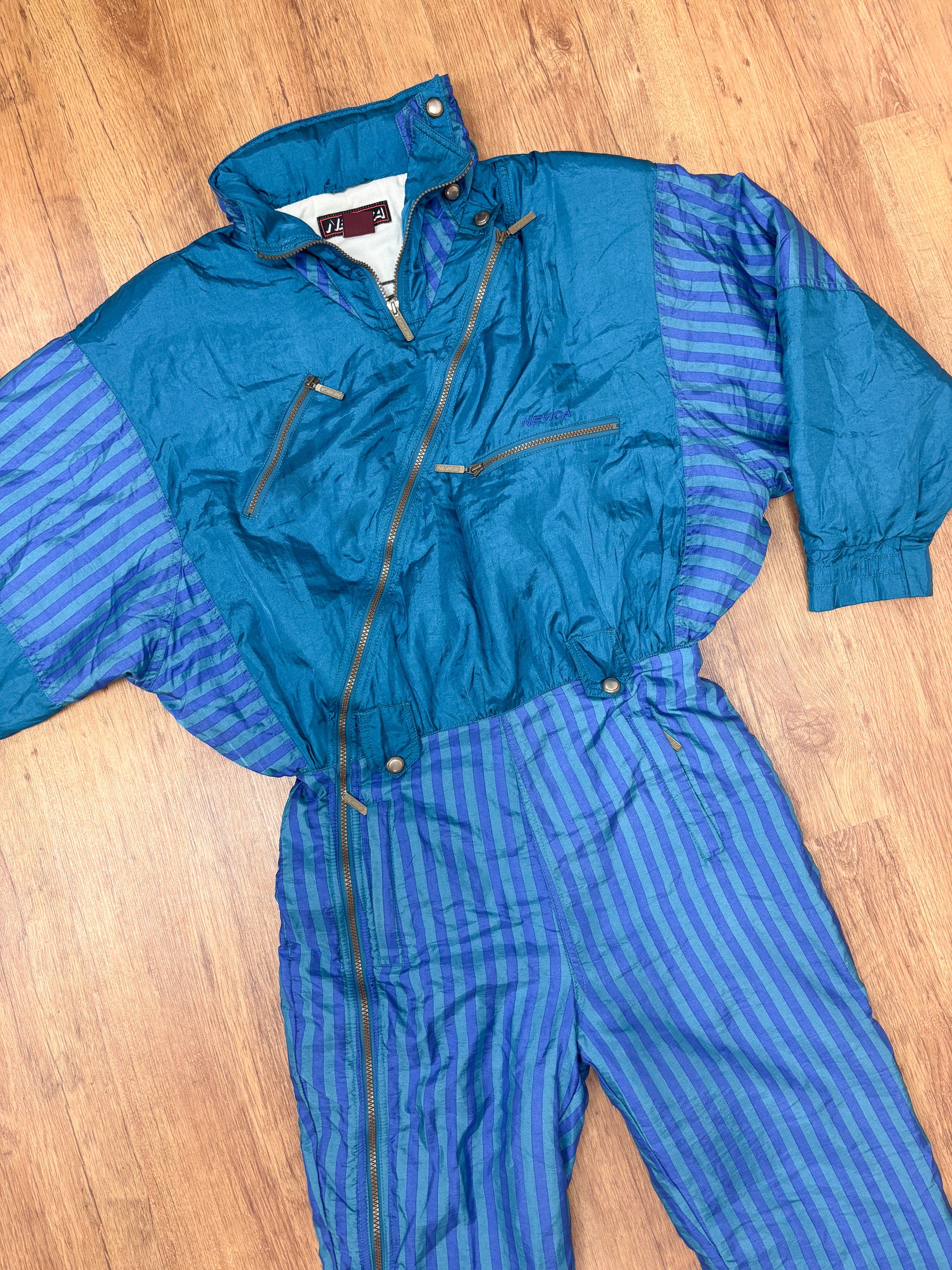 Vintage retro skipak - Nevica blauw strepen shiny maat M