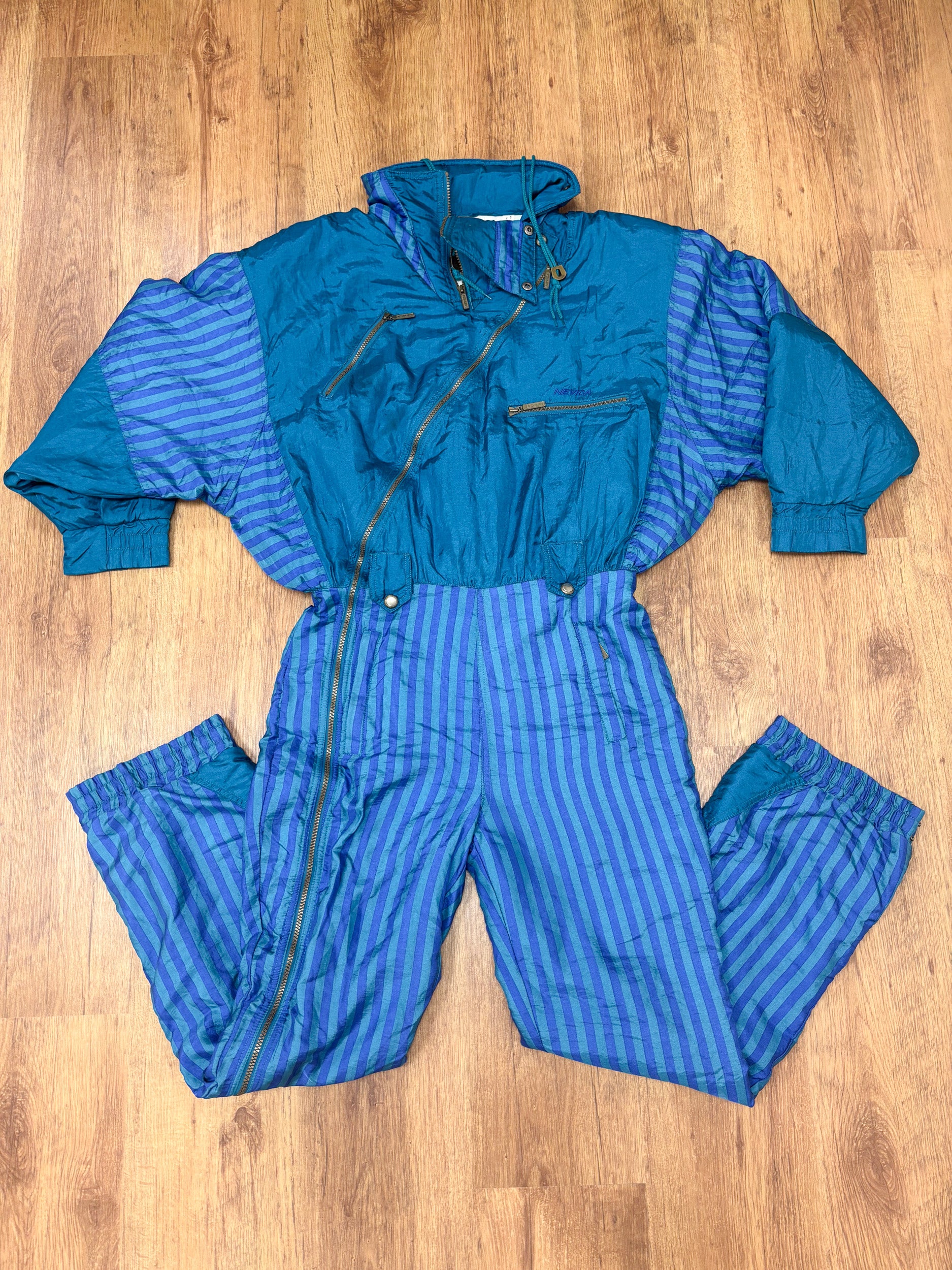 Vintage retro skipak - Nevica blauw strepen shiny maat M