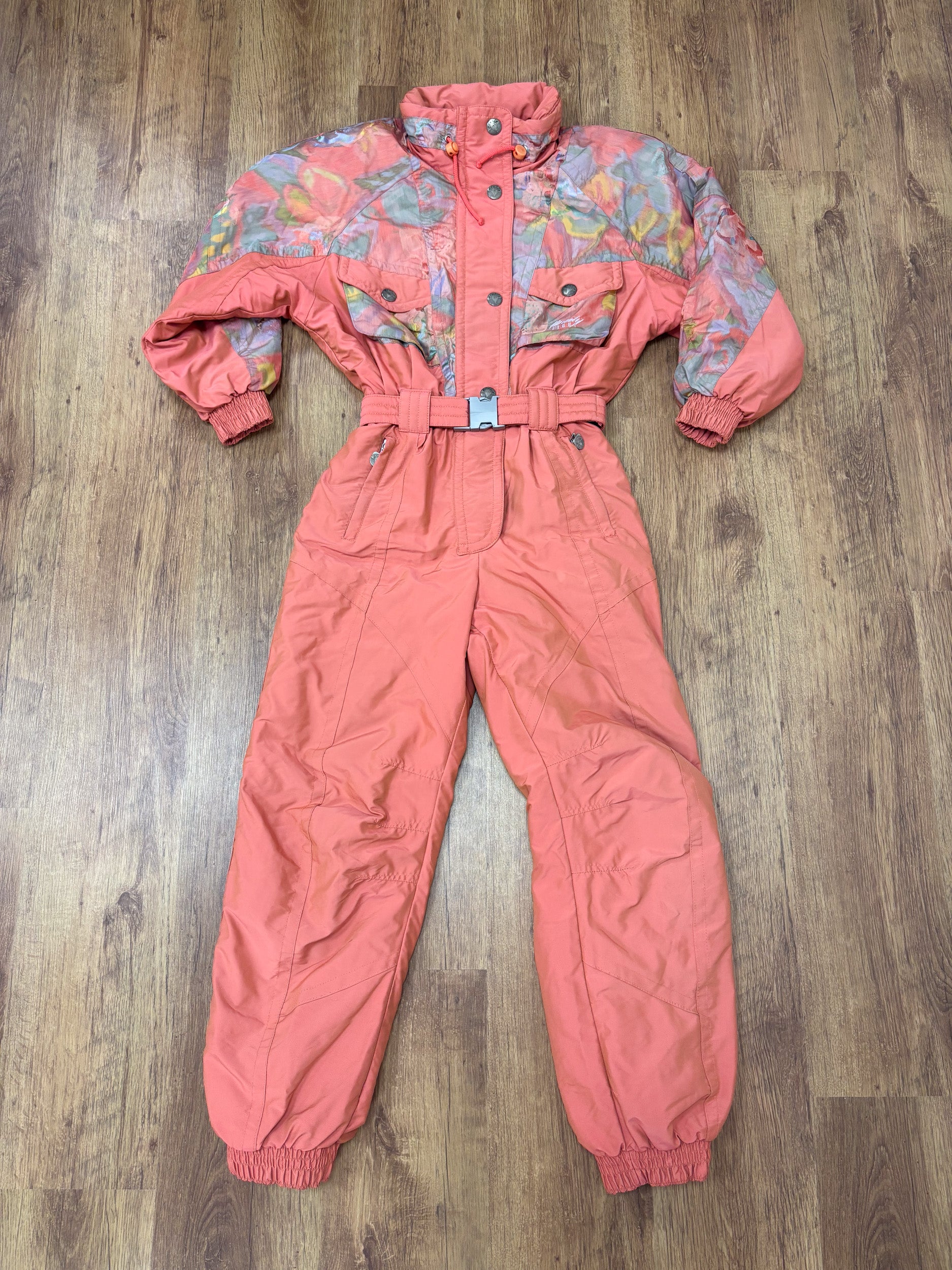 Vintage retro skipak - perzik roze met print maat S/M