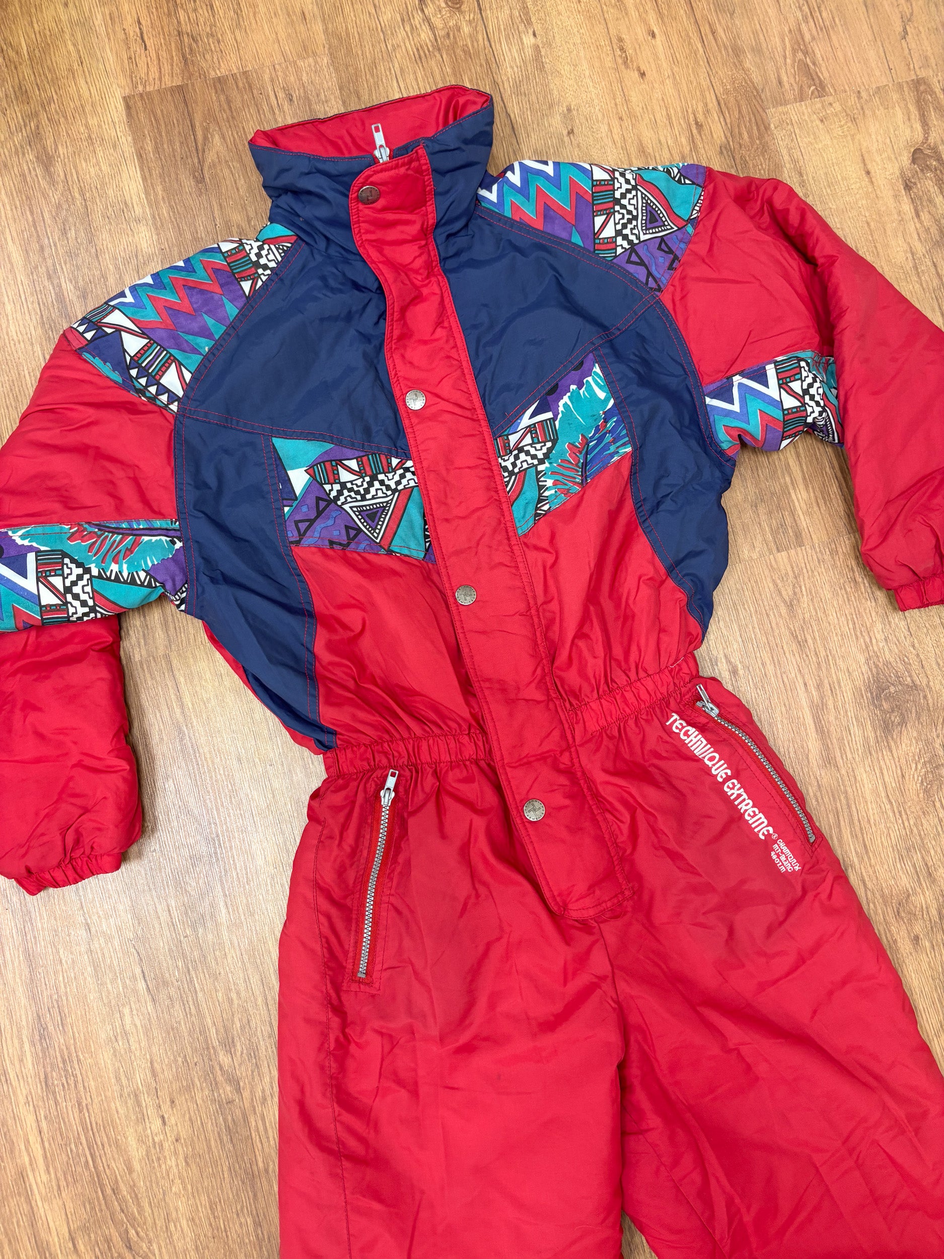 Vintage retro skipak - rood, blauw, print maat XS/S