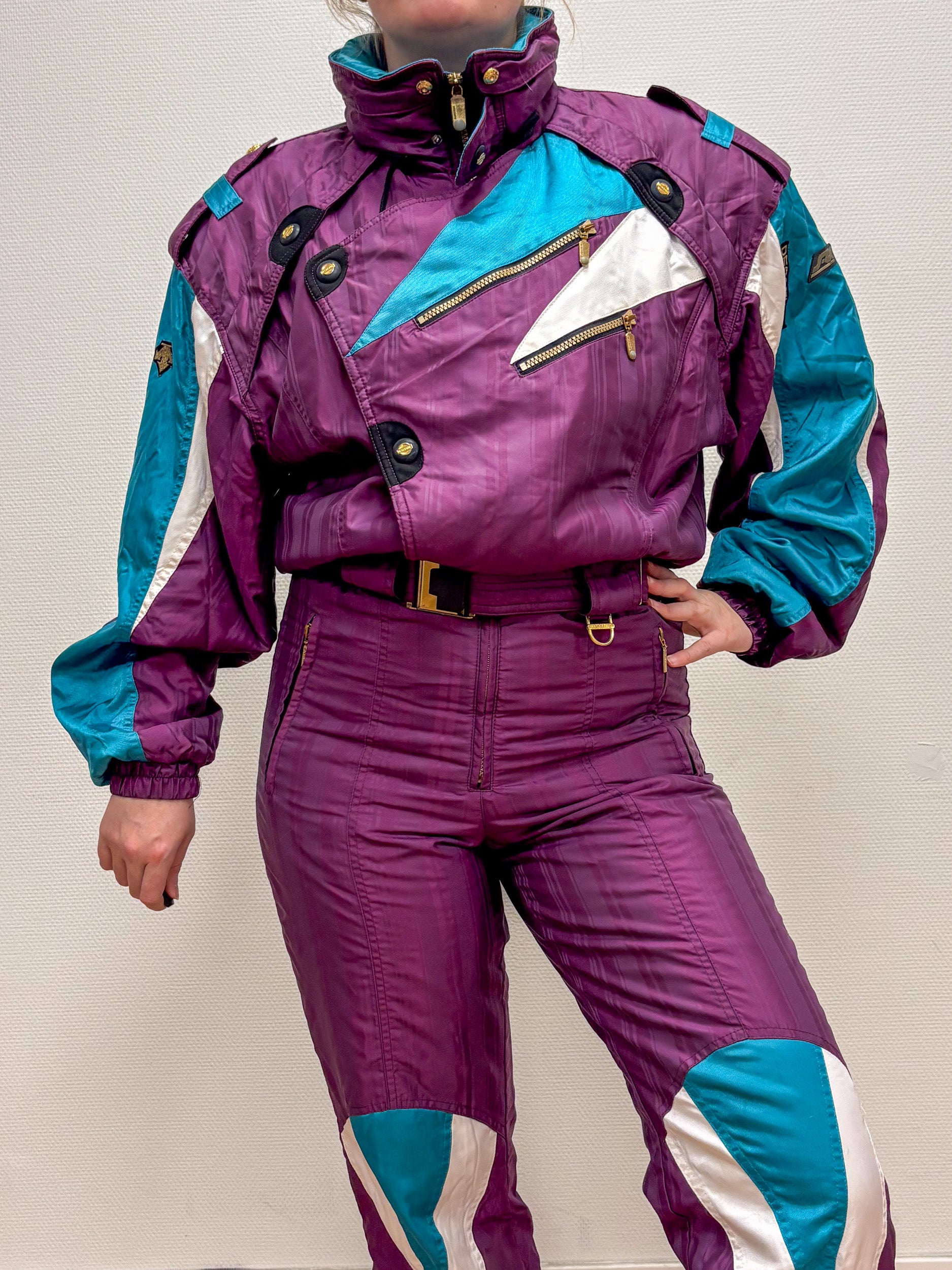 Vintage retro skipak - paars, wit, turquoise maat S/M