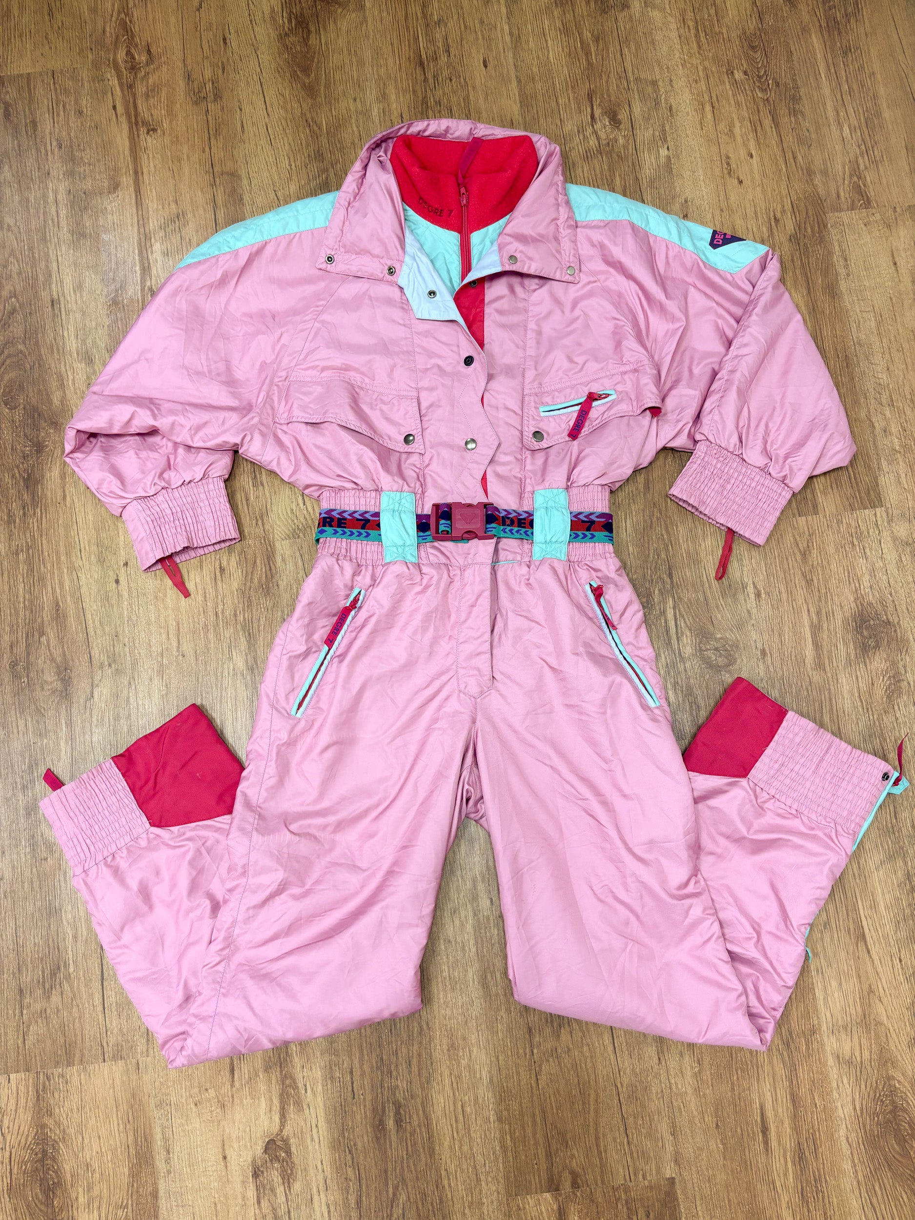 Vintage retro skipak - Degre 7 lichtroze, turquoise maat M