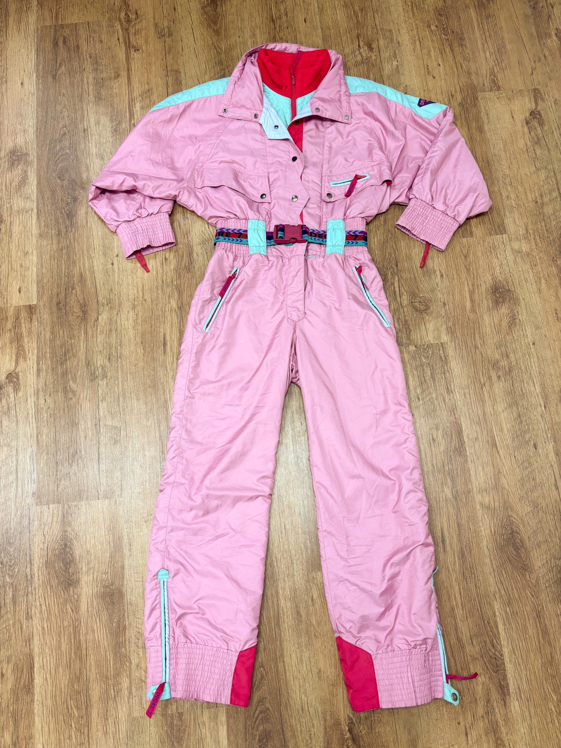 Vintage retro skipak - Degre 7 lichtroze, turquoise maat M