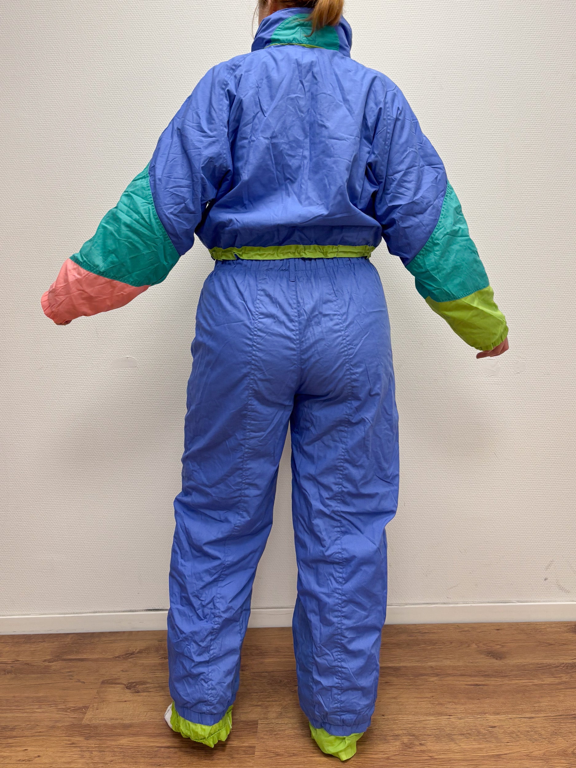 Vintage retro skipak - blauw, turquoise, lime, zalmroze maat L