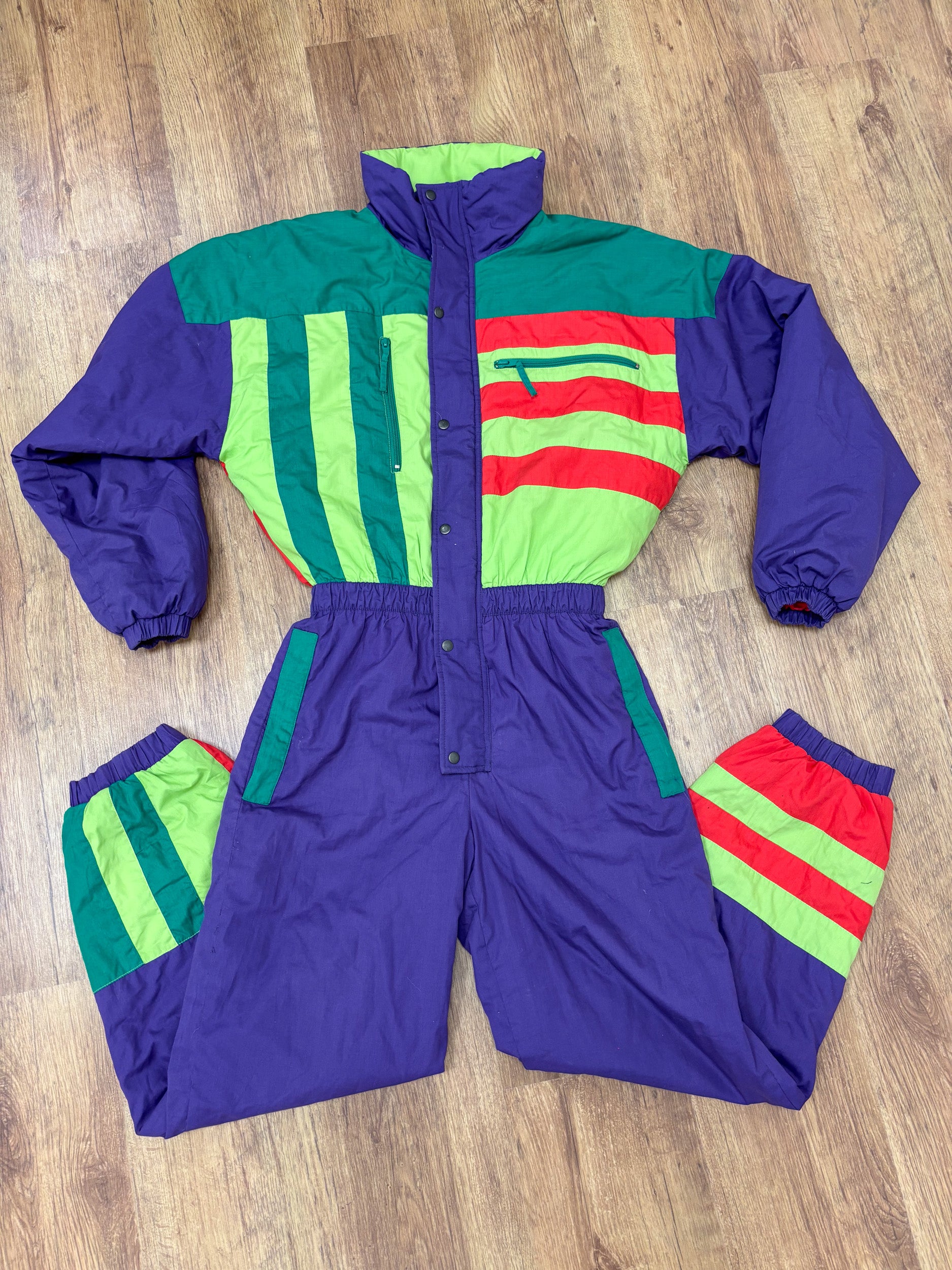 Vintage retro skipak - Paars met lime, groen, rood maat S