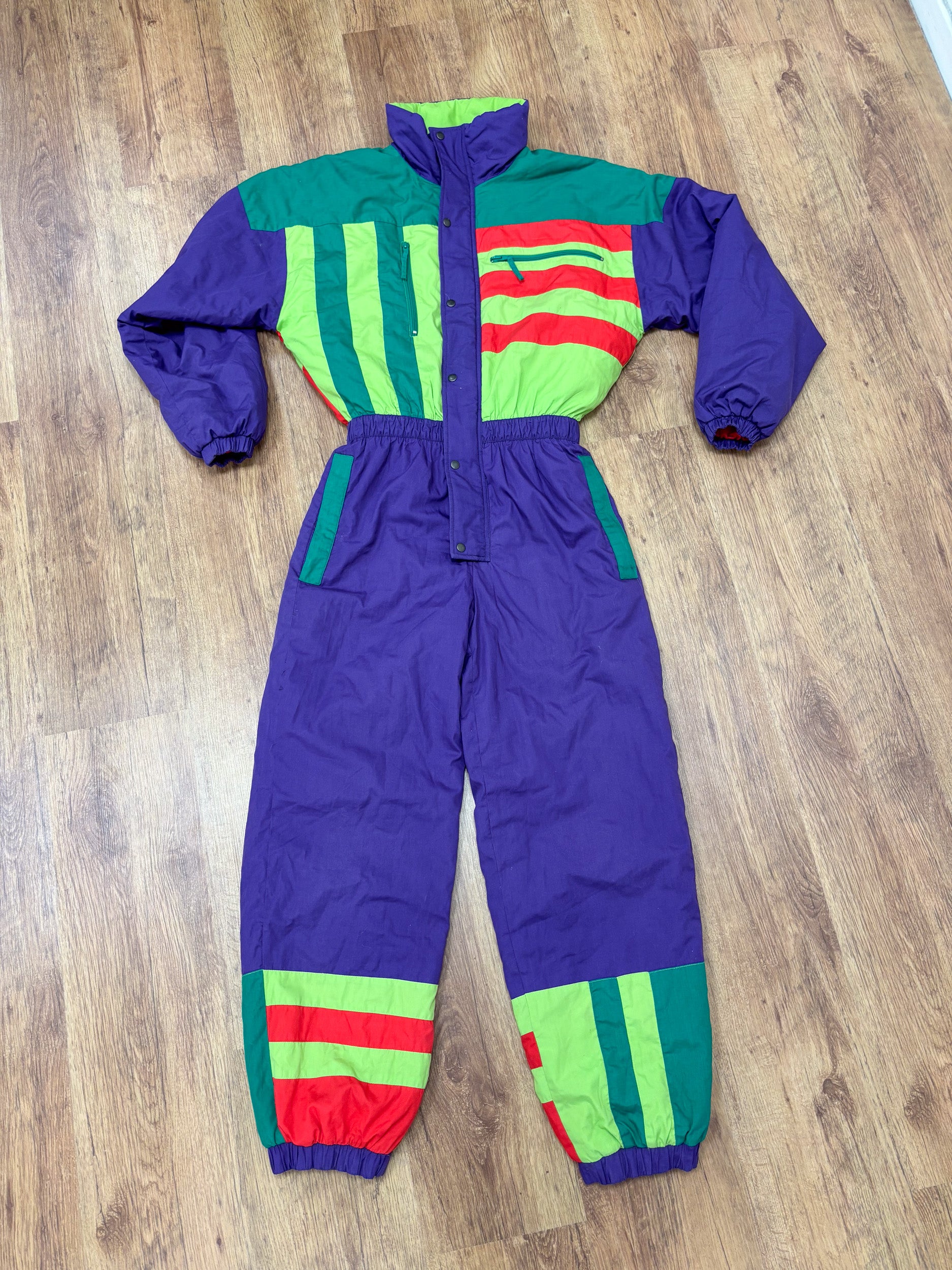 Vintage retro skipak - Paars met lime, groen, rood maat S