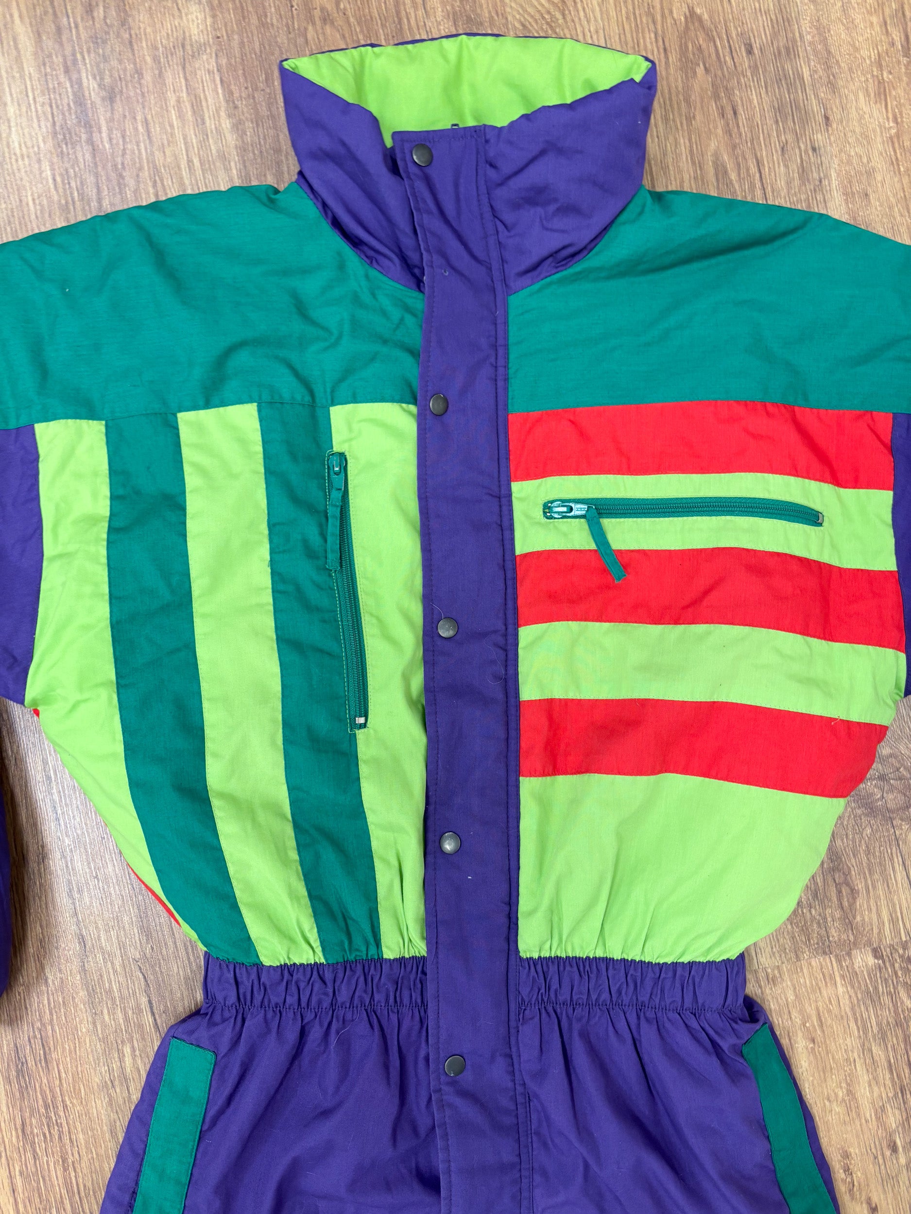 Vintage retro skipak - Paars met lime, groen, rood maat S