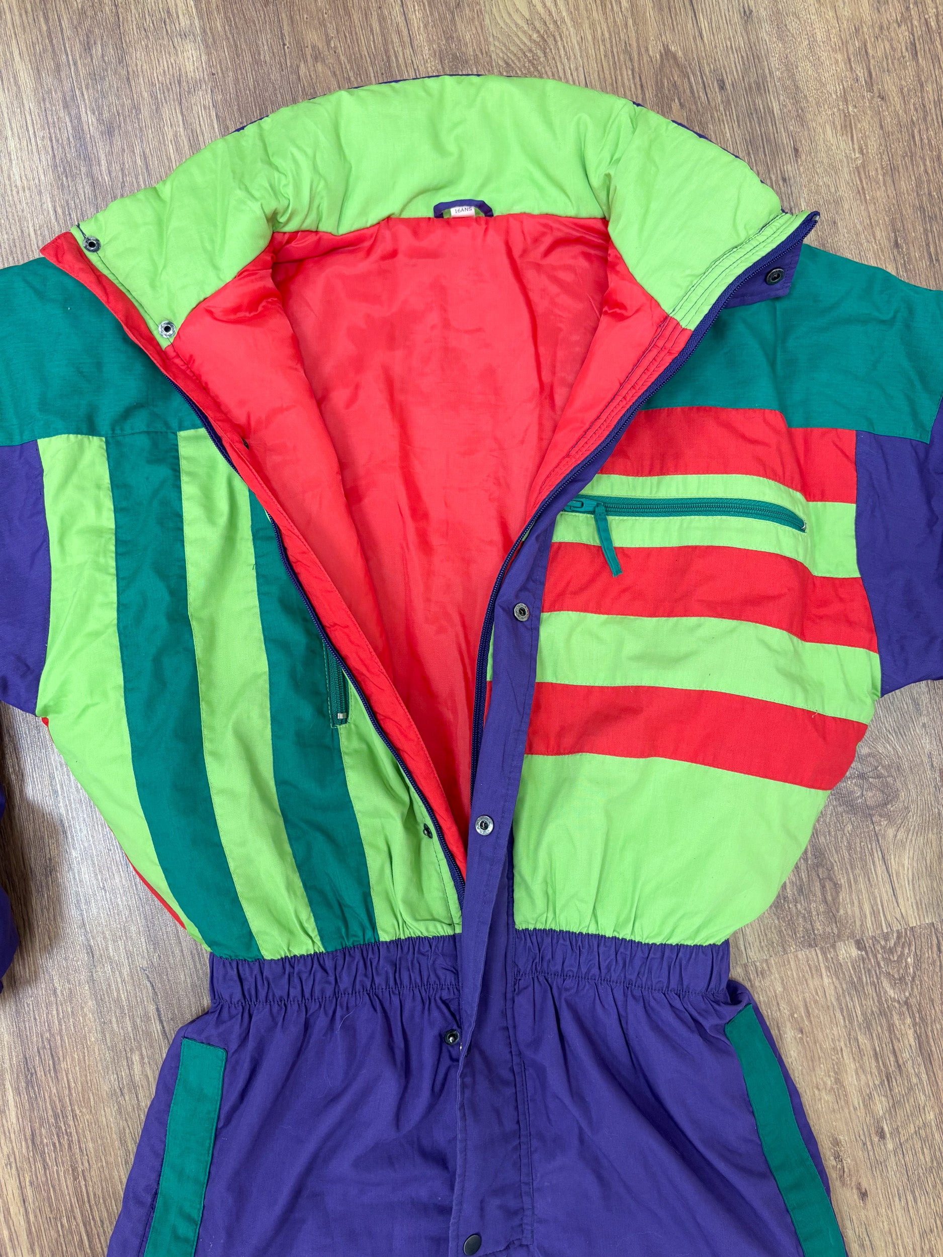 Vintage retro skipak - Paars met lime, groen, rood maat S