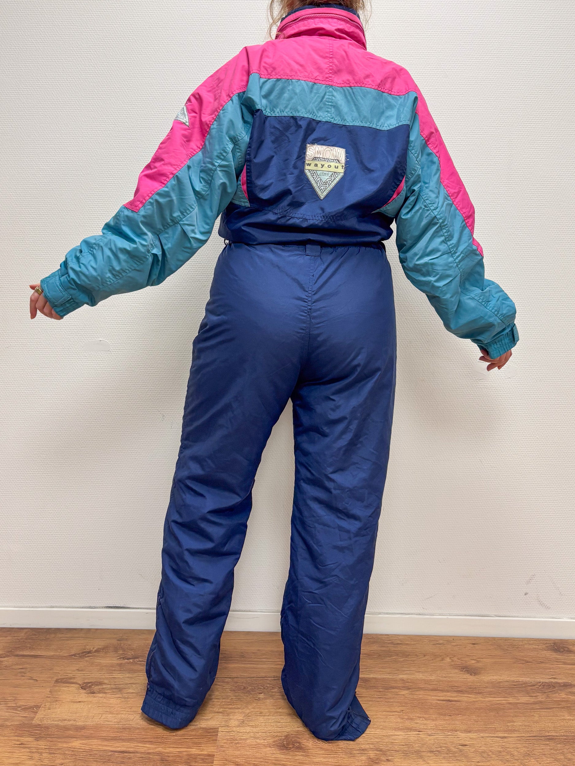 Vintage retro skipak - donkerblauw, roze, blauw maat M