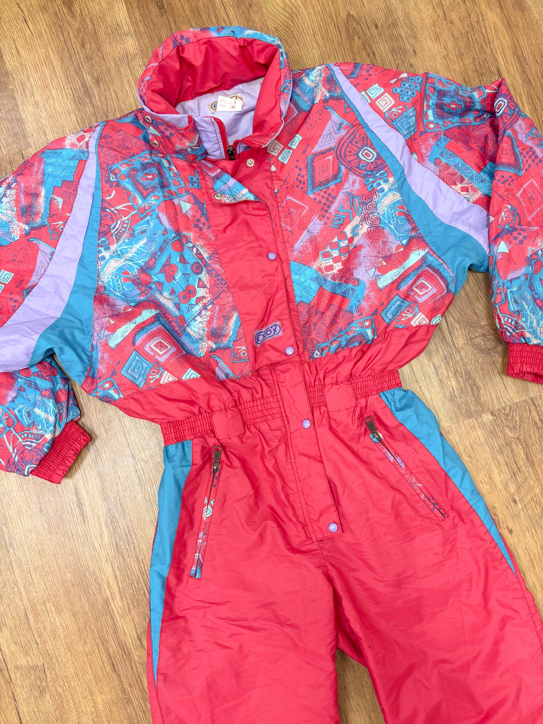 Vintage retro skipak - roze met print maat XS/S