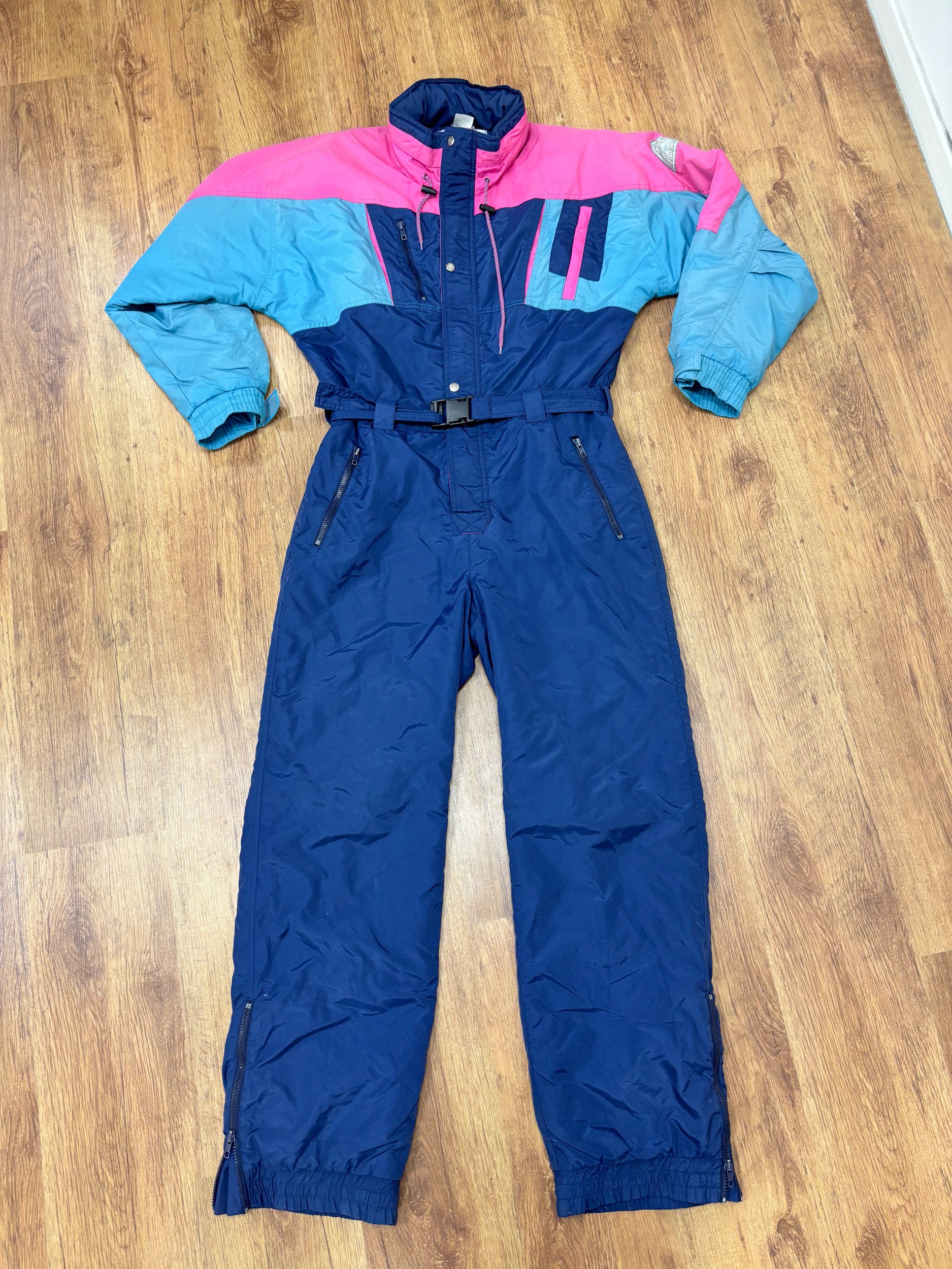 Vintage retro skipak - donkerblauw, roze, blauw maat M