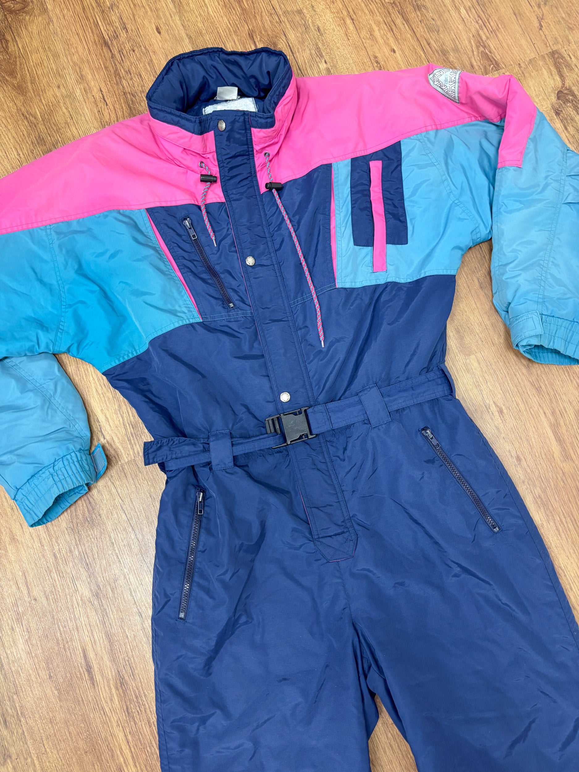 Vintage retro skipak - donkerblauw, roze, blauw maat M