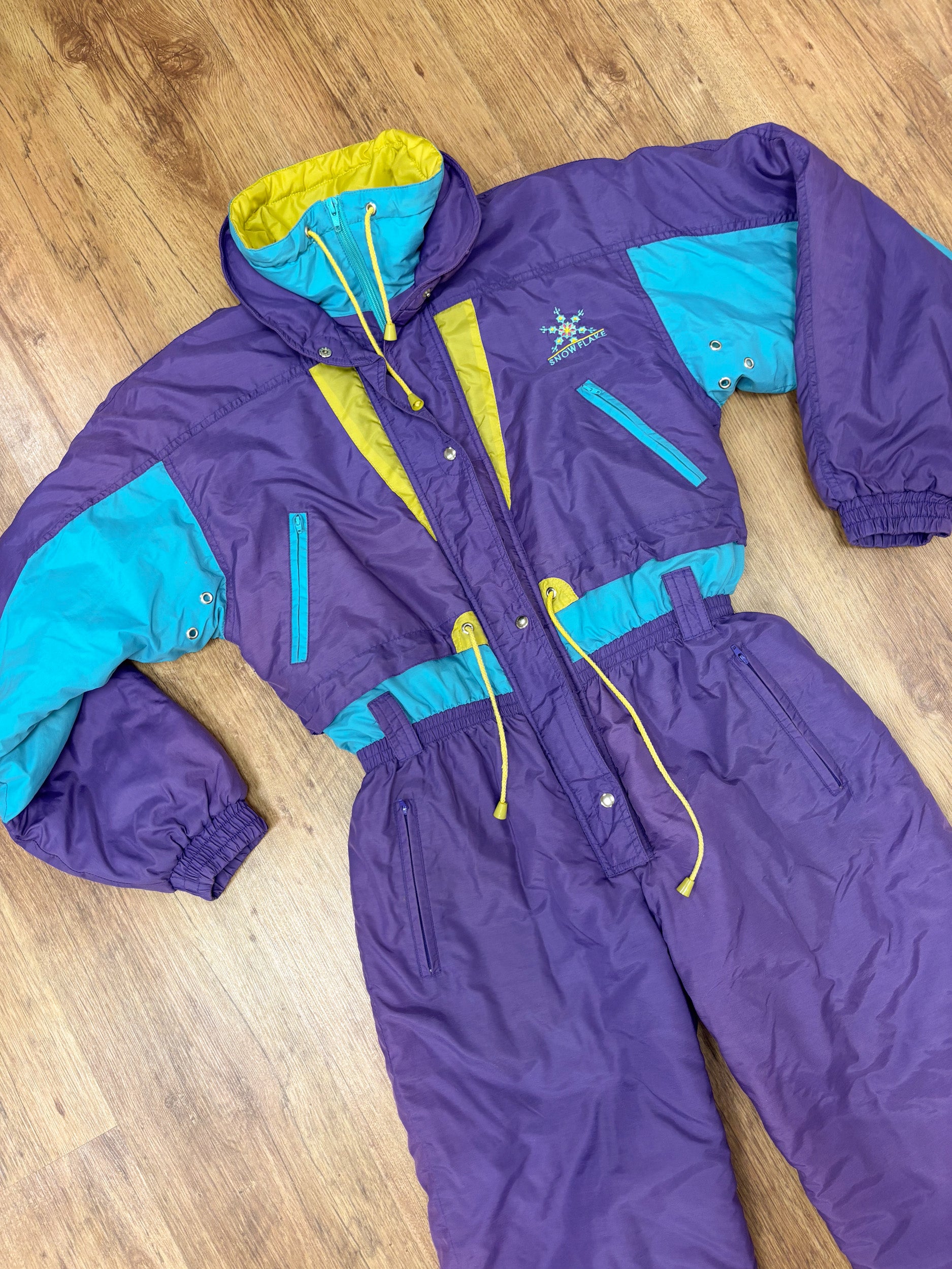 Vintage retro skipak - paars, turquoise, geel maat M/L