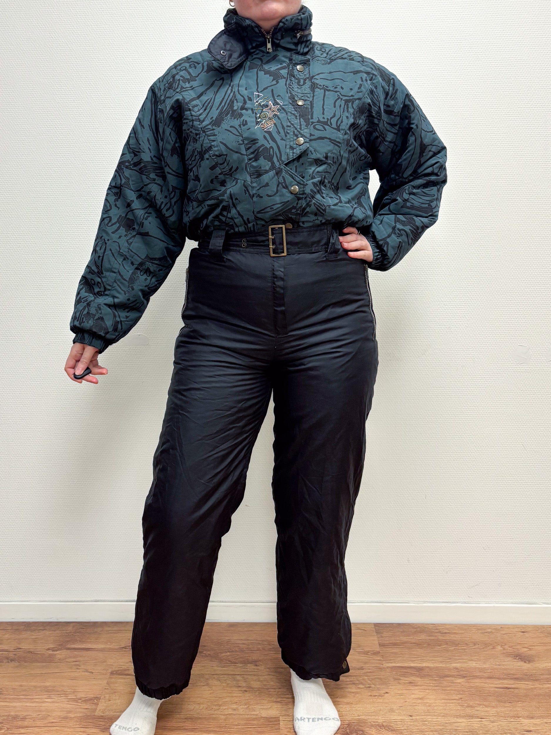 Vintage retro skipak - SKISS zwart, groen met print maat M