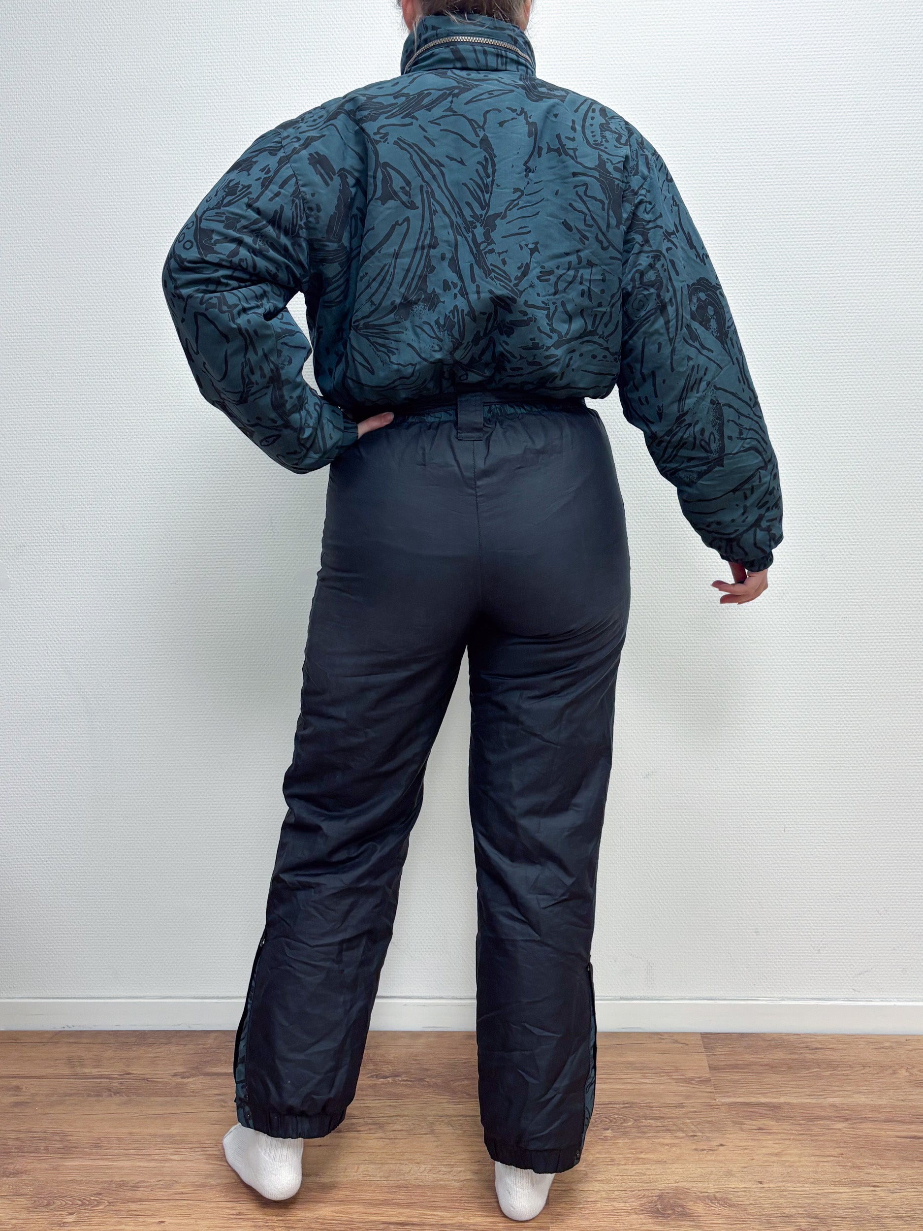 Vintage retro skipak - SKISS zwart, groen met print maat M