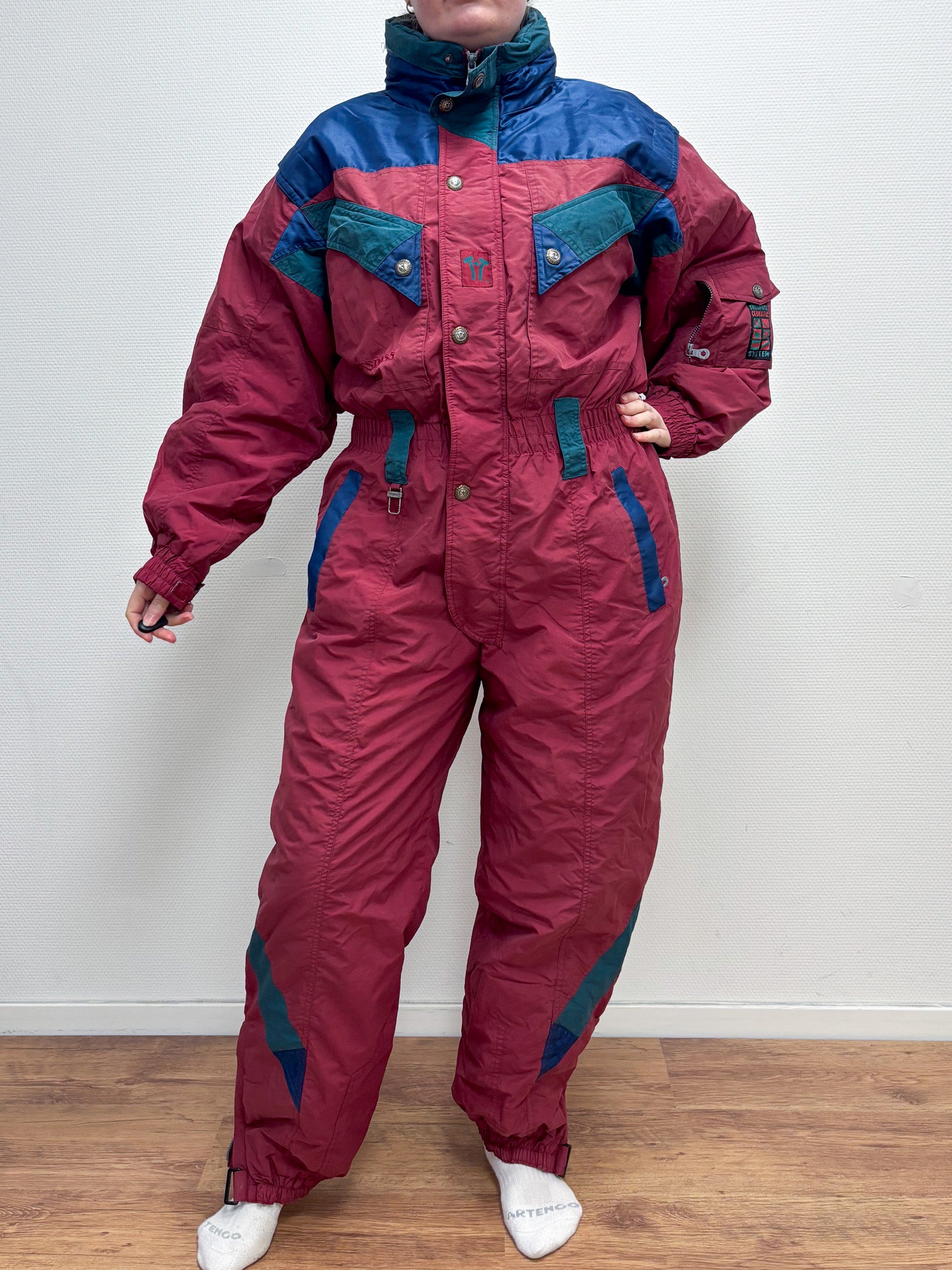 Vintage retro skipak - rood, blauw, groen maat M-L