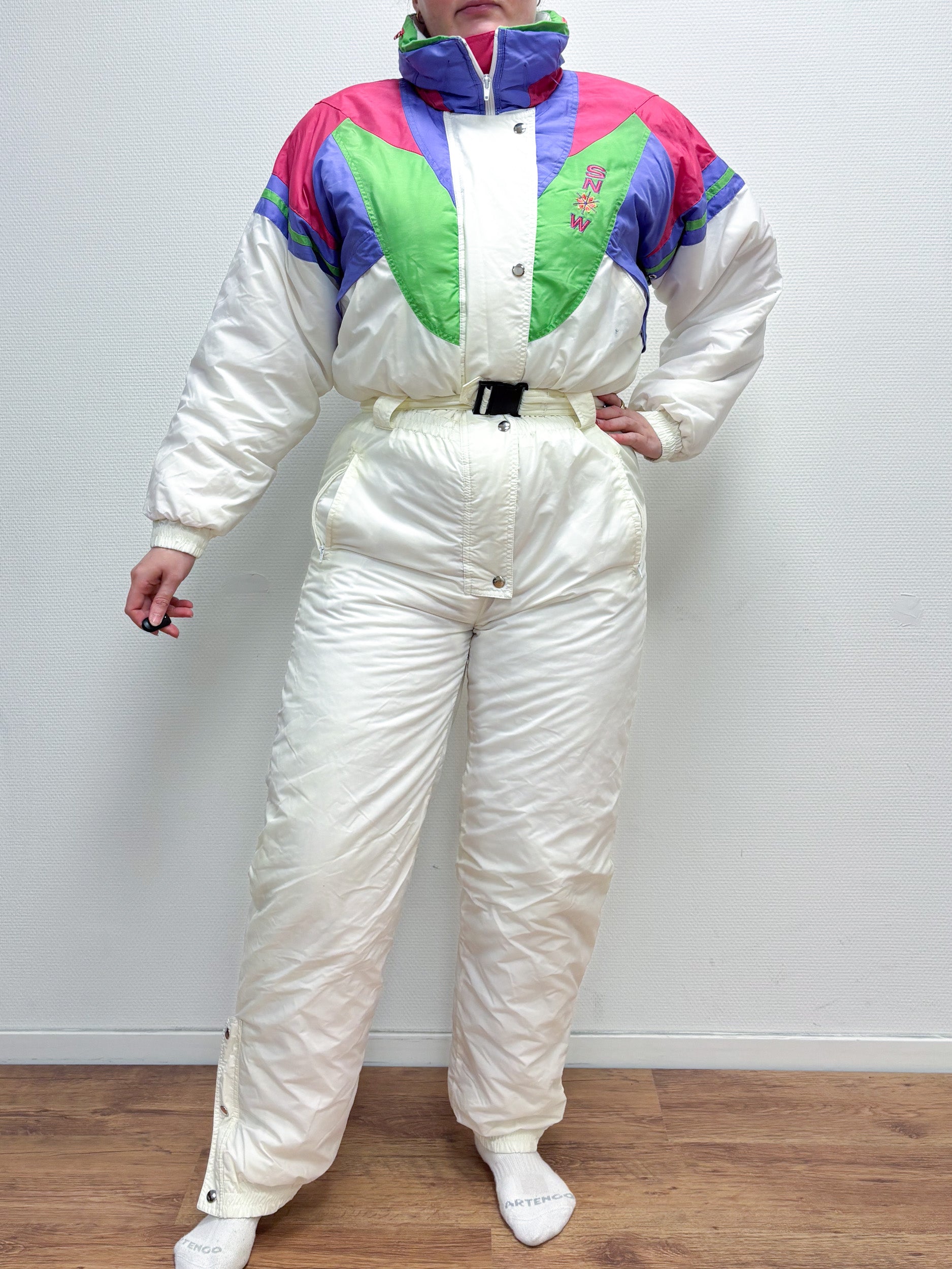 Vintage retro skipak - Wit, groen, paars maat M